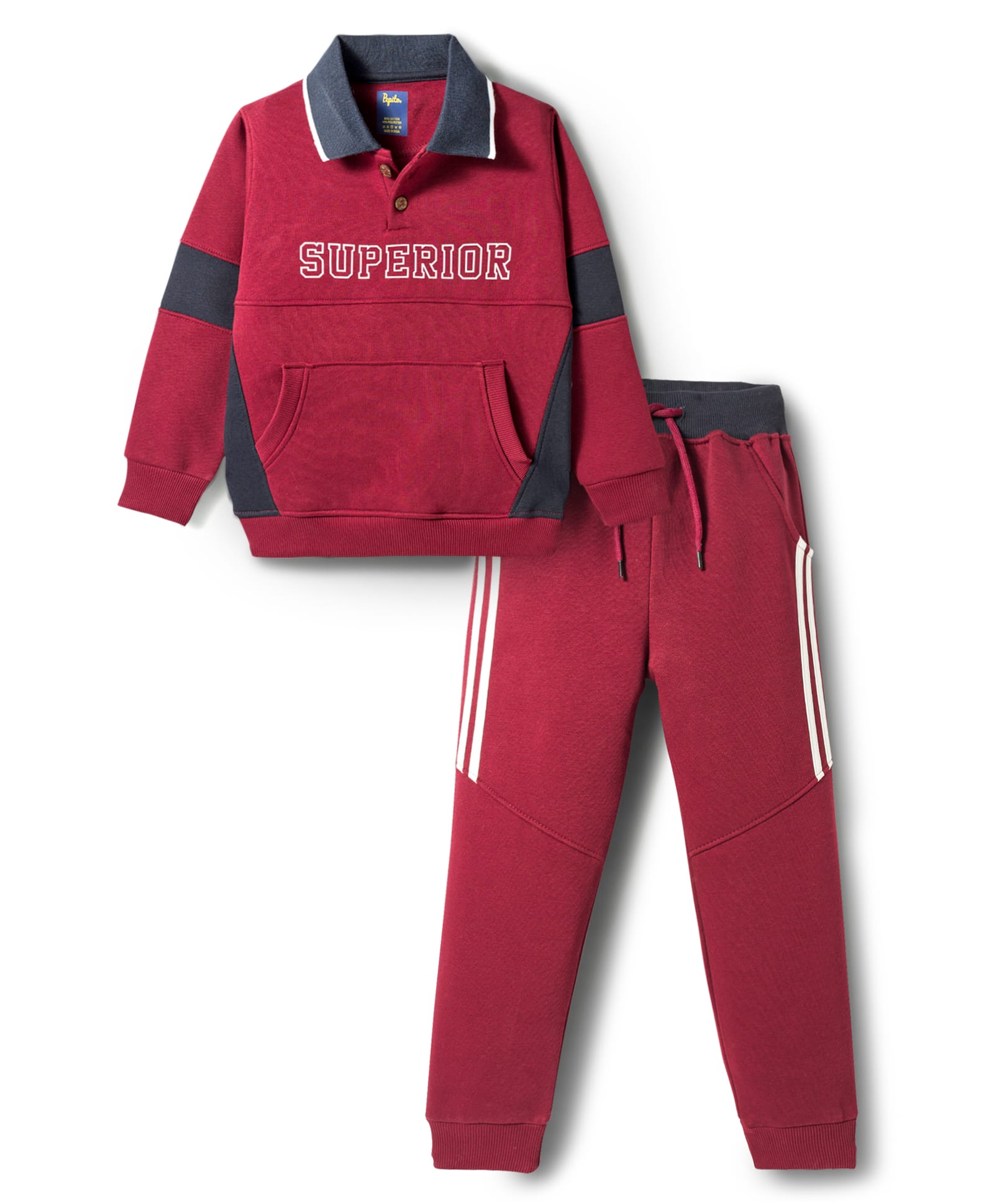 Pepito Fleece Knit Full Sleeves Winter Wear Sweatshirt & Lounge Pant Set With Superior Print - Maroon & Black-image-13