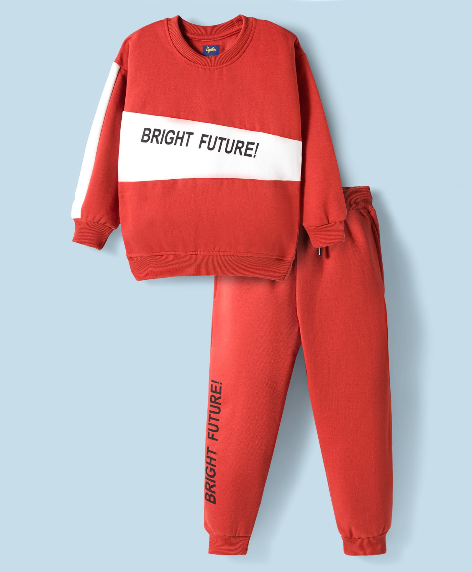 Pepito Fleece Knit Full Sleeves Winter Wear Suits Sweatshirt & Lounge Pant Set With Text Print - Orange-picture-18