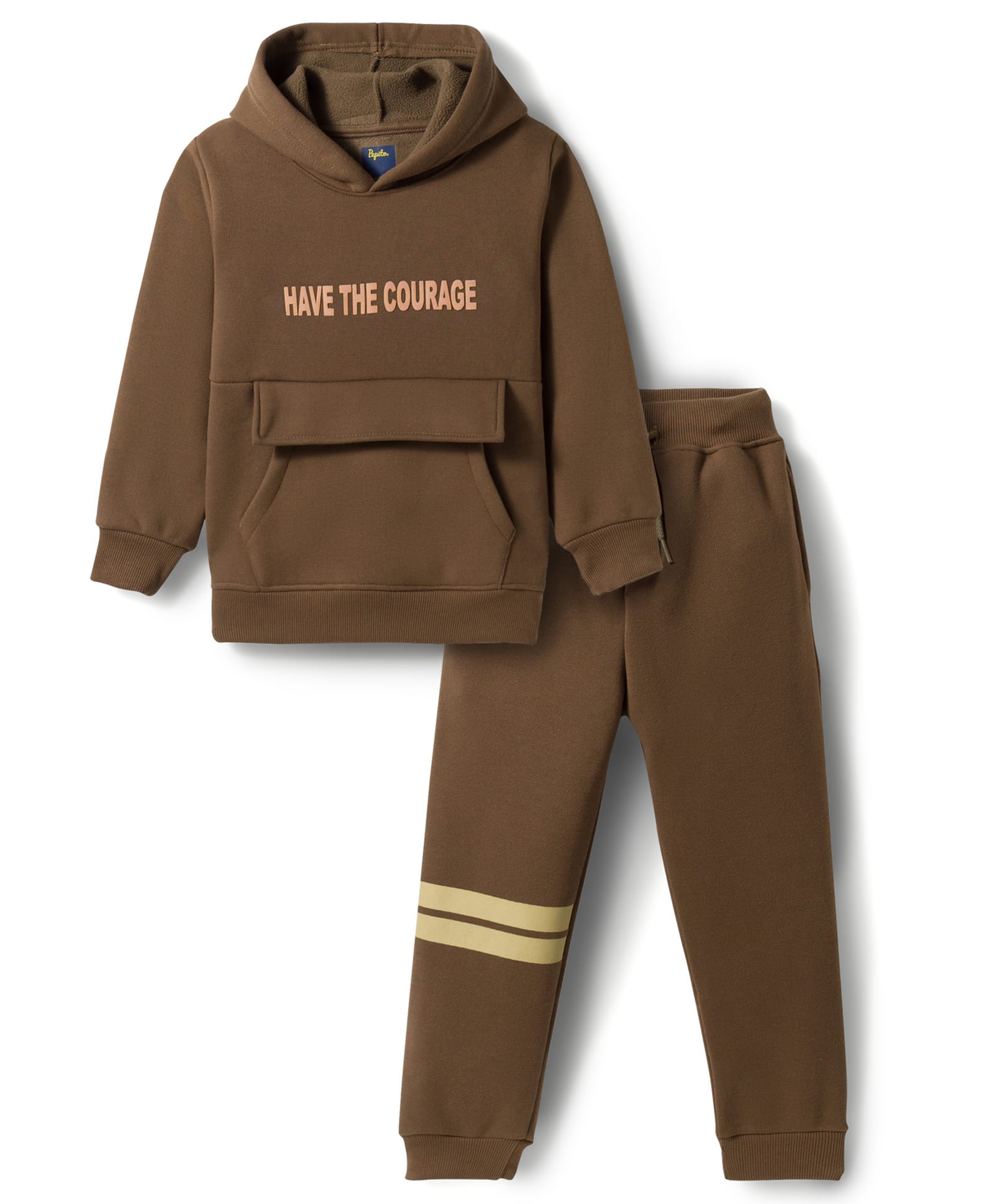 Pepito Fleece Knit Full Sleeves Winter Wear Hooded Sweatshirt & Lounge Pant Set With Have The Courage Print - Brown-picture-22