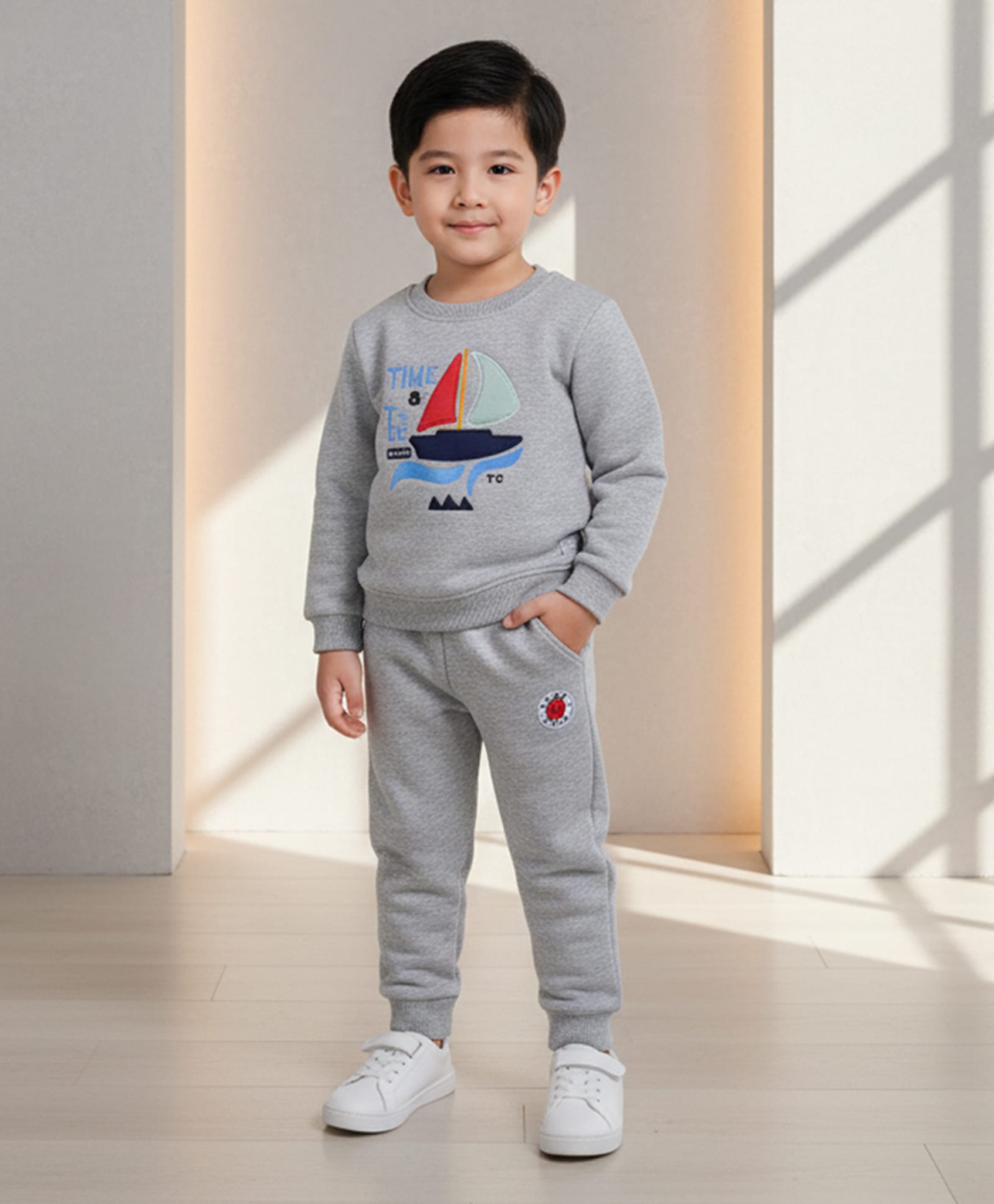 DOLLAR Cotton Blend Knit Full Sleeves Time & Tide Text Embroidered Winter Sweatshirt & Joggers Set - Grey-image-42