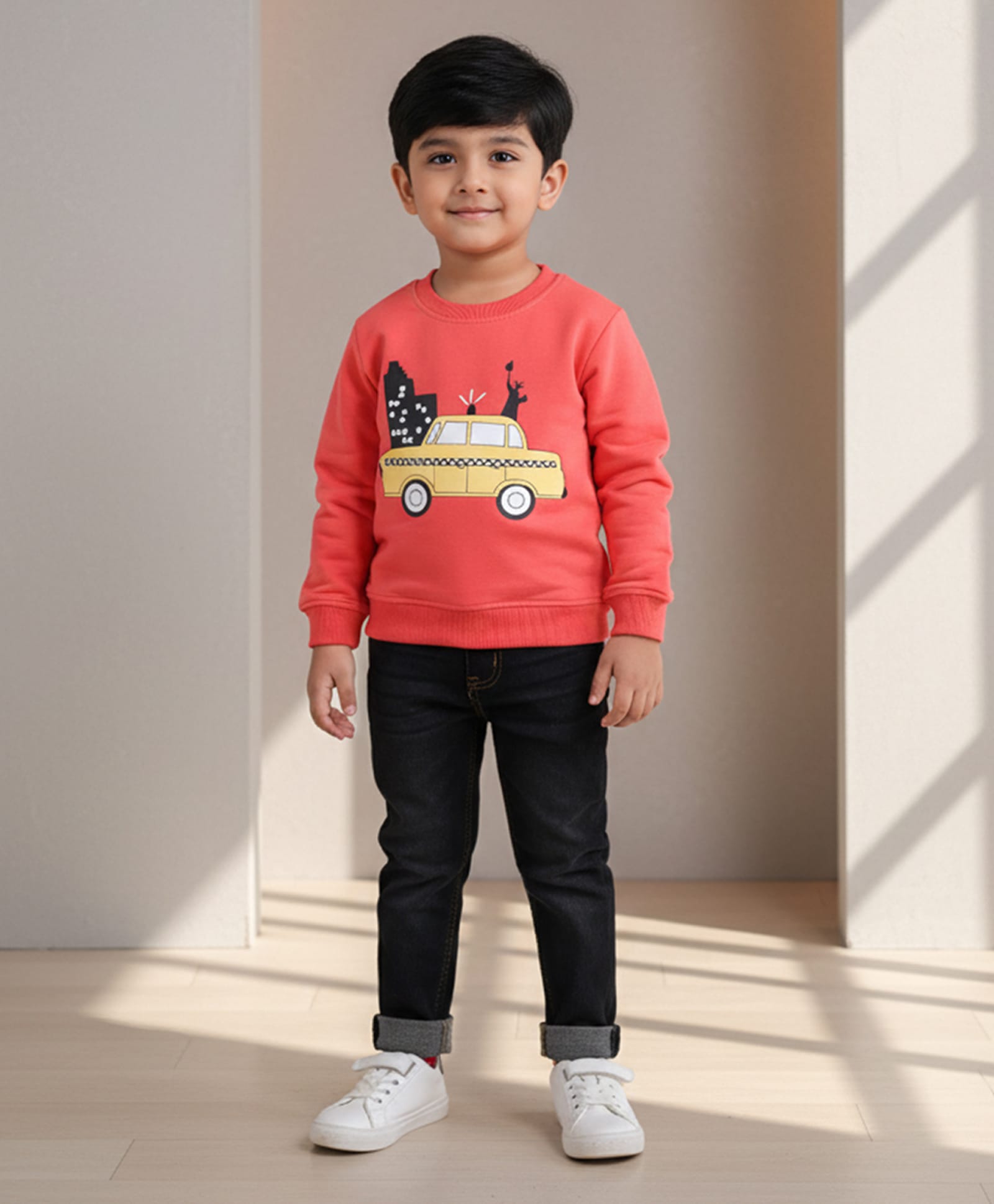 DOLLAR Cotton Blend Knit Full Sleeves Taxi Printed Winter Sweatshirt & Pant Set - Red-image-39