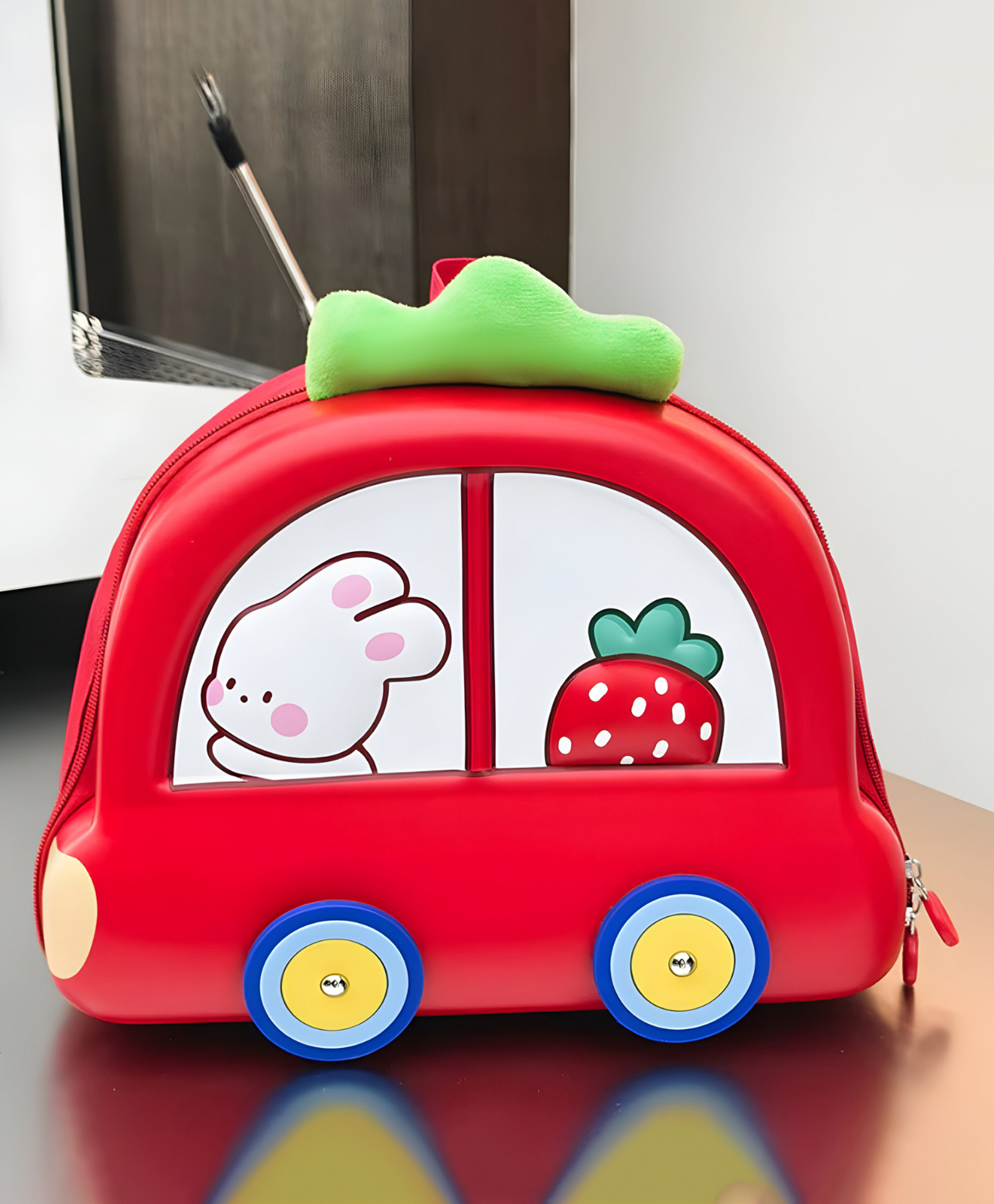 SCHOOLISH Car Shaped Schoolbag Waterproof EVA Material Backpack Lovely Bunny Book Bags for Kindergarten kids- PACK OF 1- COLOR RED-Height 10 Inches-image-4