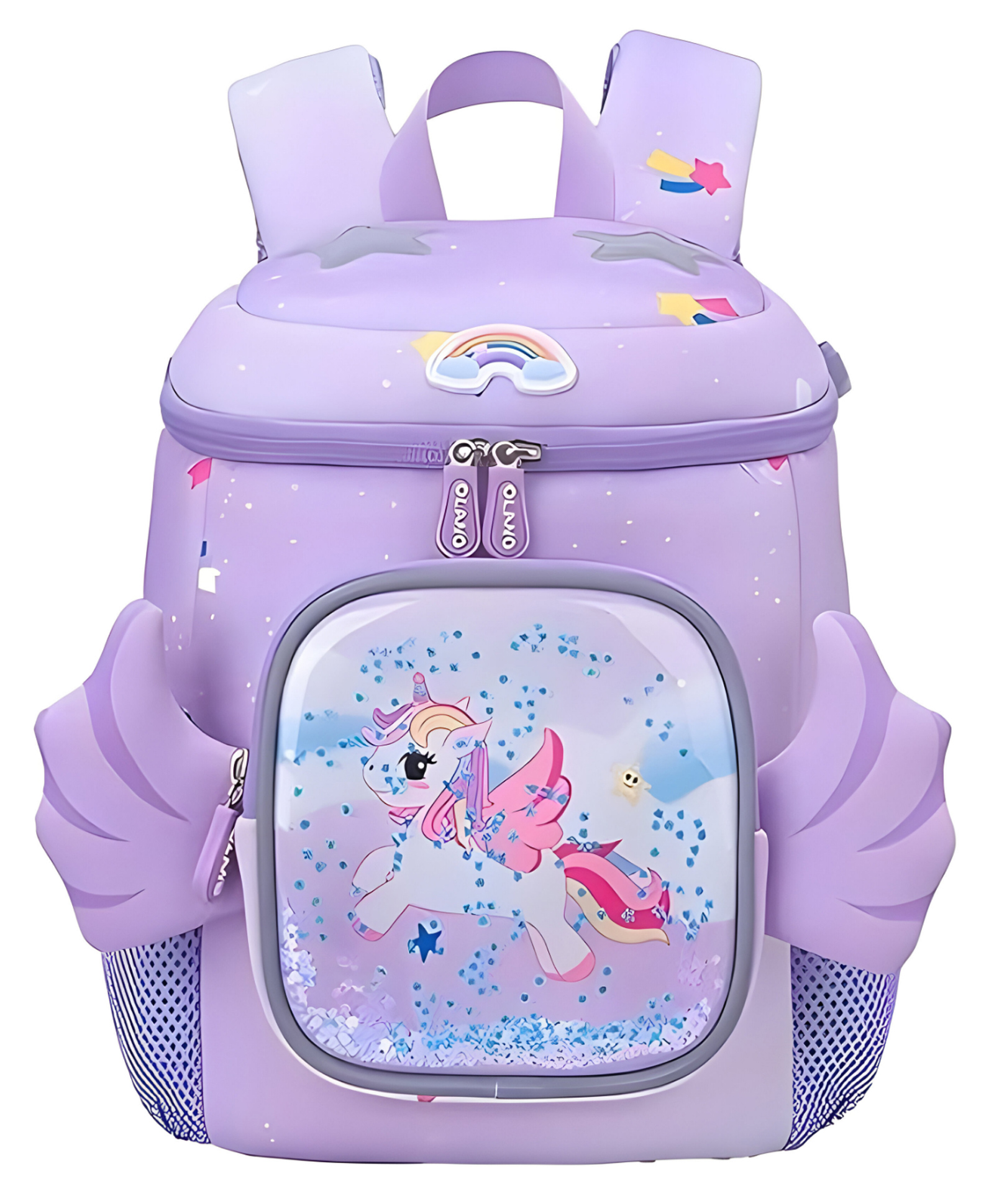 SCHOOLISH Cute Cartoon Unicorn Unisex Durable Kids Backpack with Polyester Air Cushion Belt Interior Zipper Pocket- PACK OF 1- COLOR PURPLE-Height 13 Inches