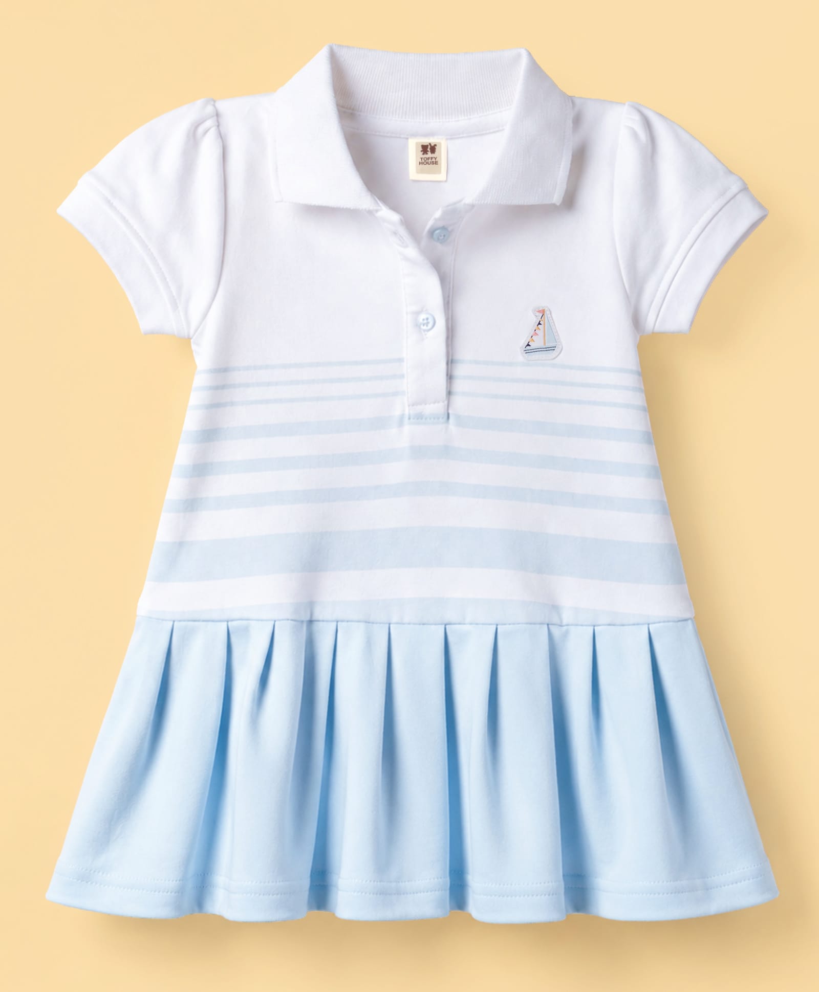 ToffyHouse Interlock Knit Half Sleeves Striped Frock - White-image-42