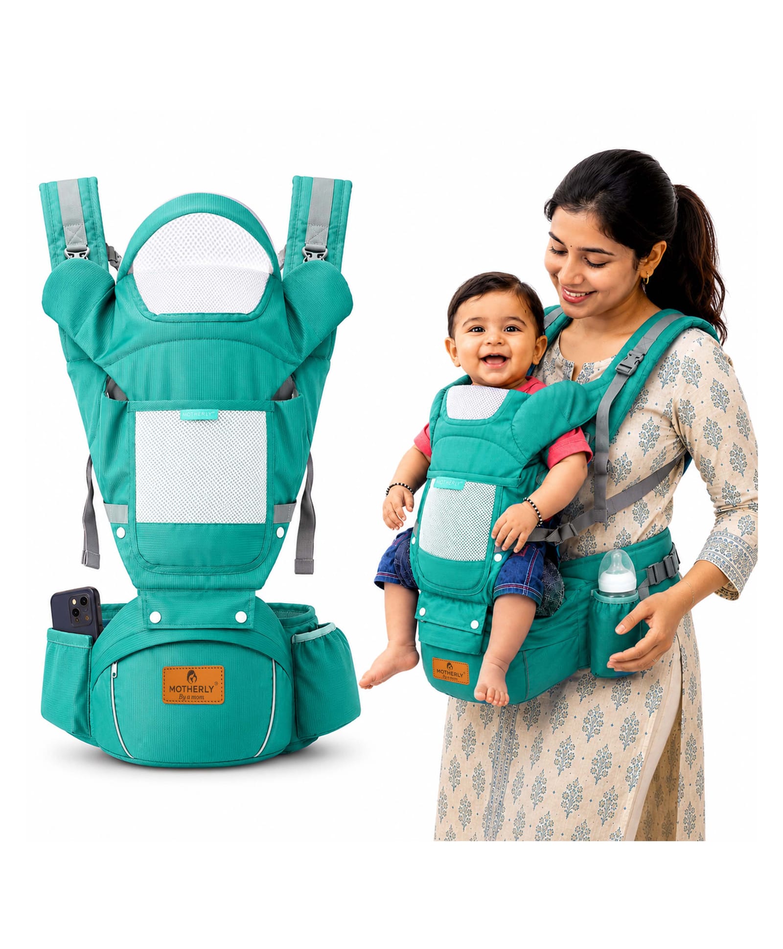 Motherly Embrace Baby Carrier with Detachable Hip Seat English Green-image-40