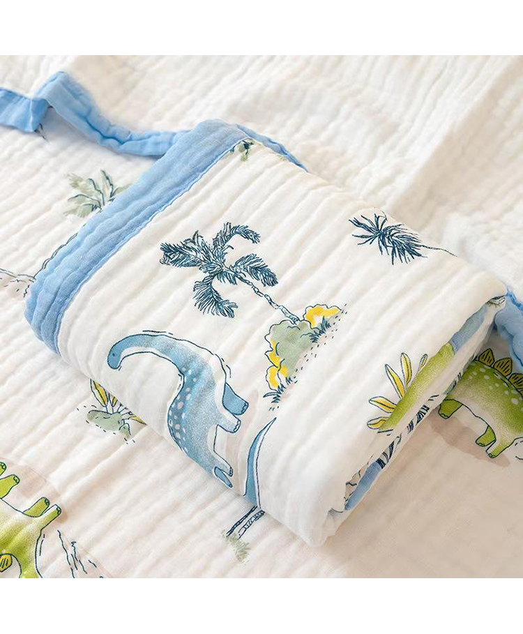 Honor Your Home Organic Cotton Super Soft Absorbent Muslin 6 Layer Blanket - Dino Print - Blue-image-22
