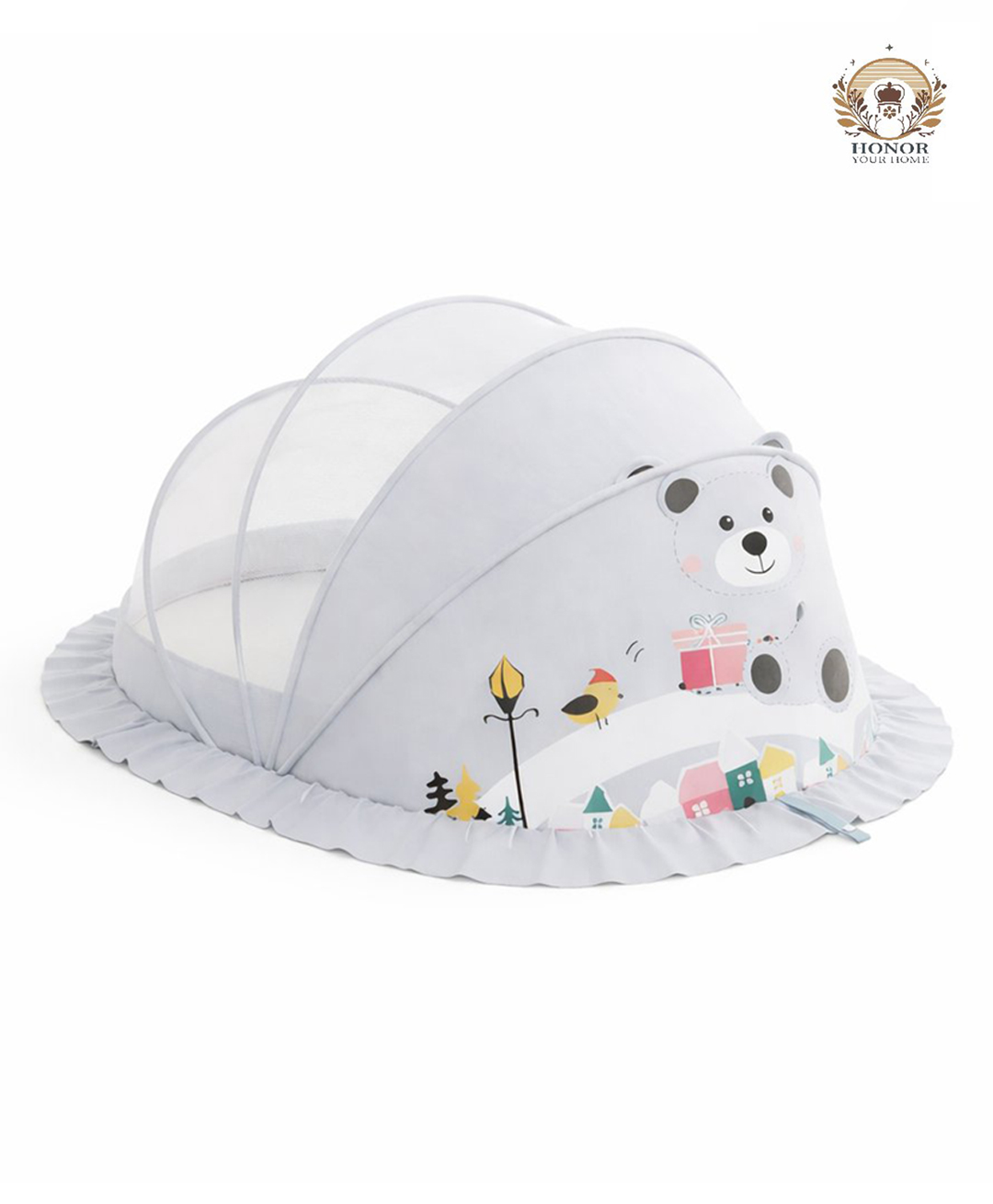 Honor Your Home Large Mosquito Net for Baby Teddy Bear Print Bottomless Net for Infants (0-24 Months) Safe & Easy Sleep Solution 135cm x 65cm x 65cm - Grey-image-33