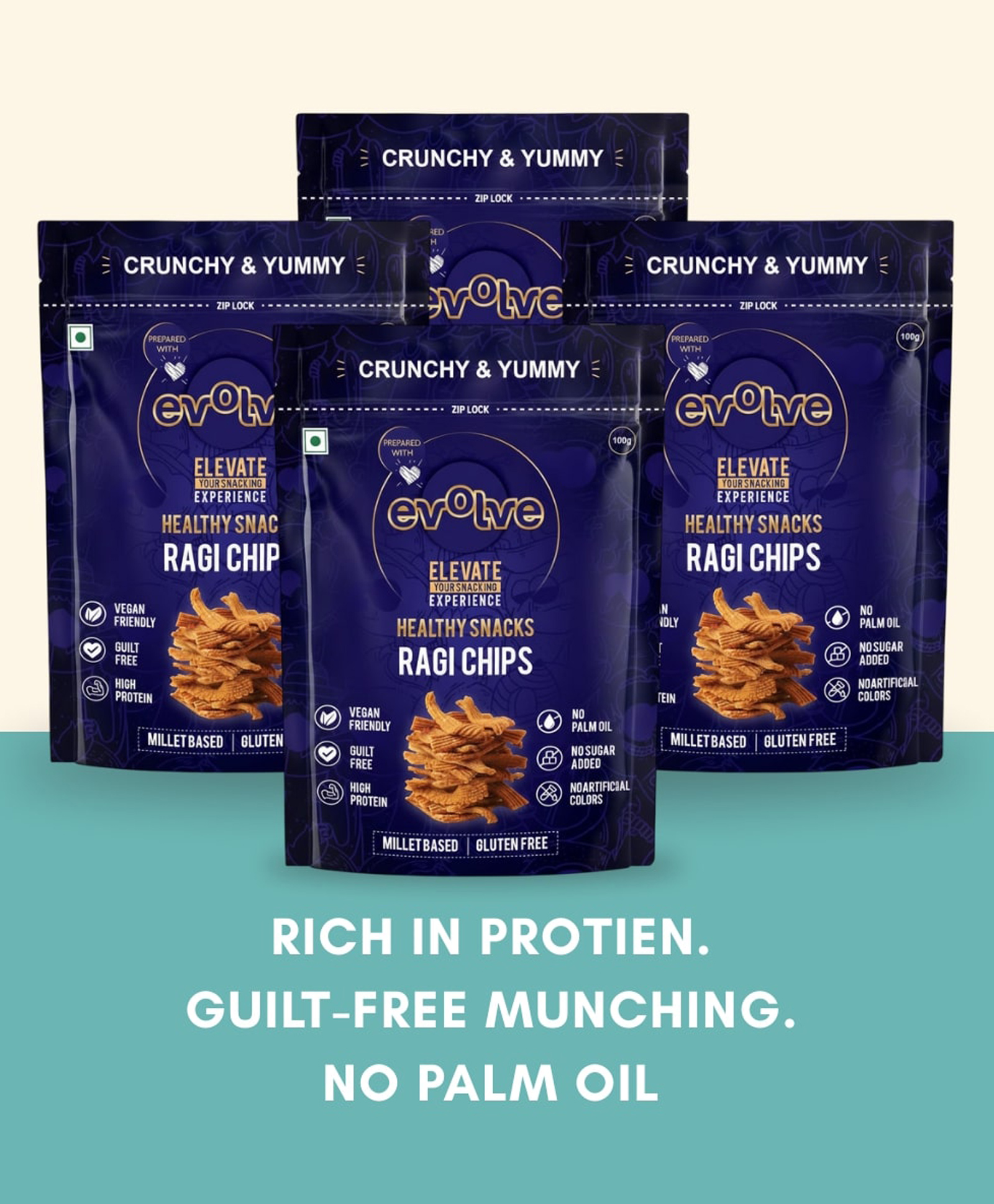 Evolve Ragi Chips Healthy Snacks for Adults, Kids | , Vegan, No Artificial Color or Sugar, Millet Blend, Ideal for Weight Loss - 100g Pack of 4-image-16
