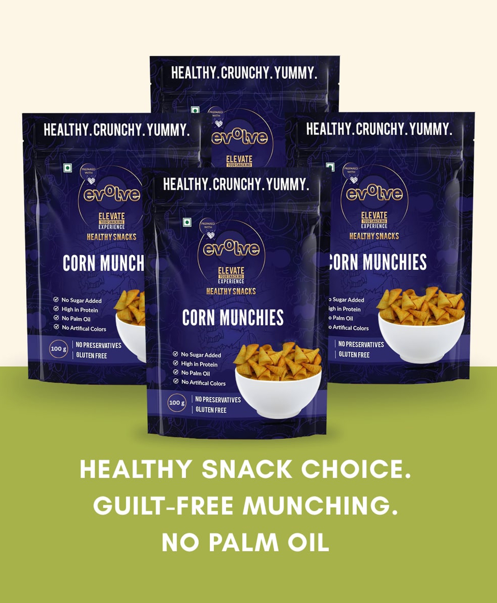 Evolve Corn Chips Munchies | Crispy & Savory Snack, Light & Crunchy Corn Treat, Wholesome & Tasty, High-Fibre, Guilt-Free, Healthy Snacks for Adults | 100g Pack of 4-image-32