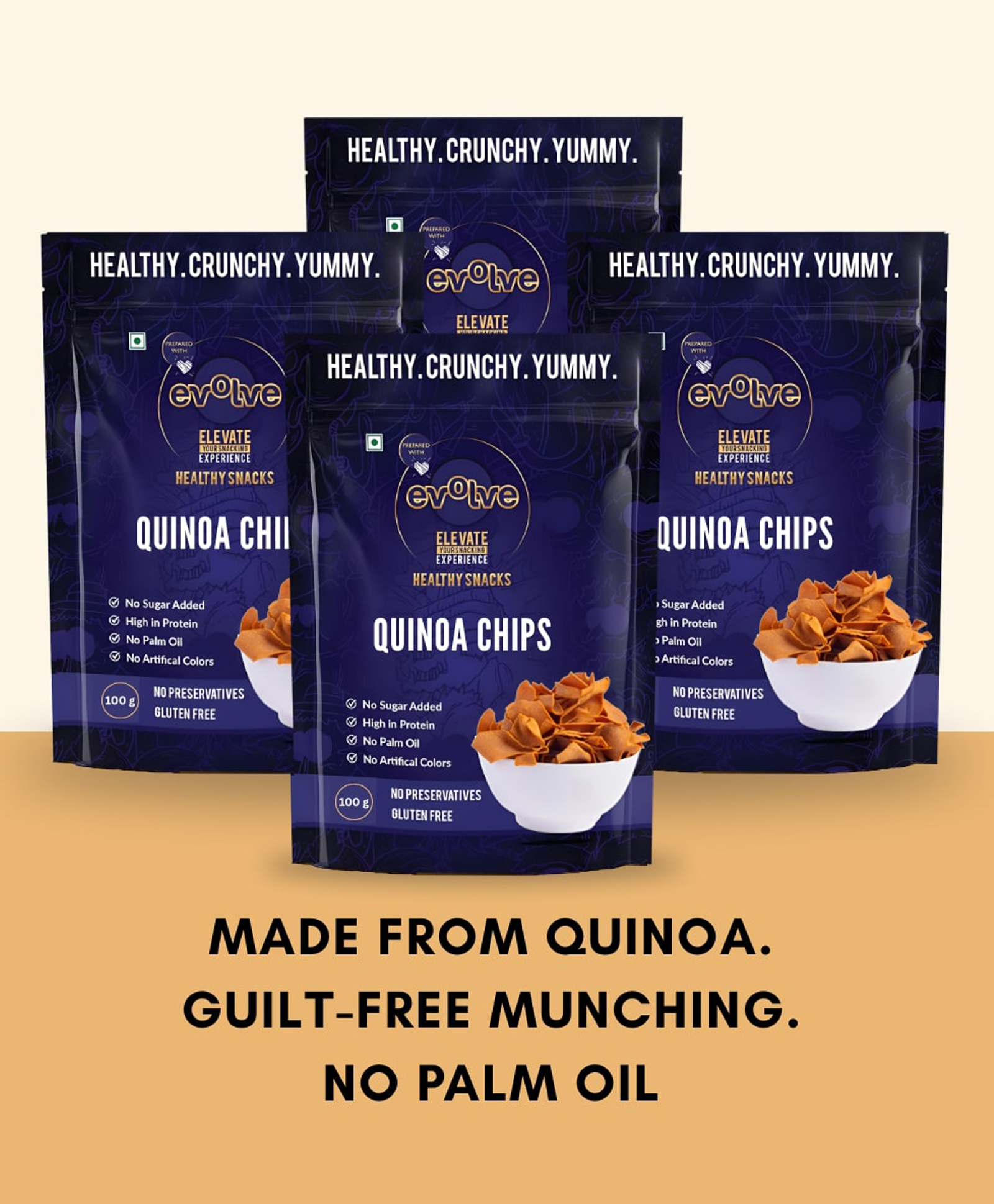 Evolve Quinoa Chips Healthy Snacks for Kids, Adults | , High Fibre, Protein Rich |Traditional Indian Treat, No Maida - 100g Pack of 4-image-47
