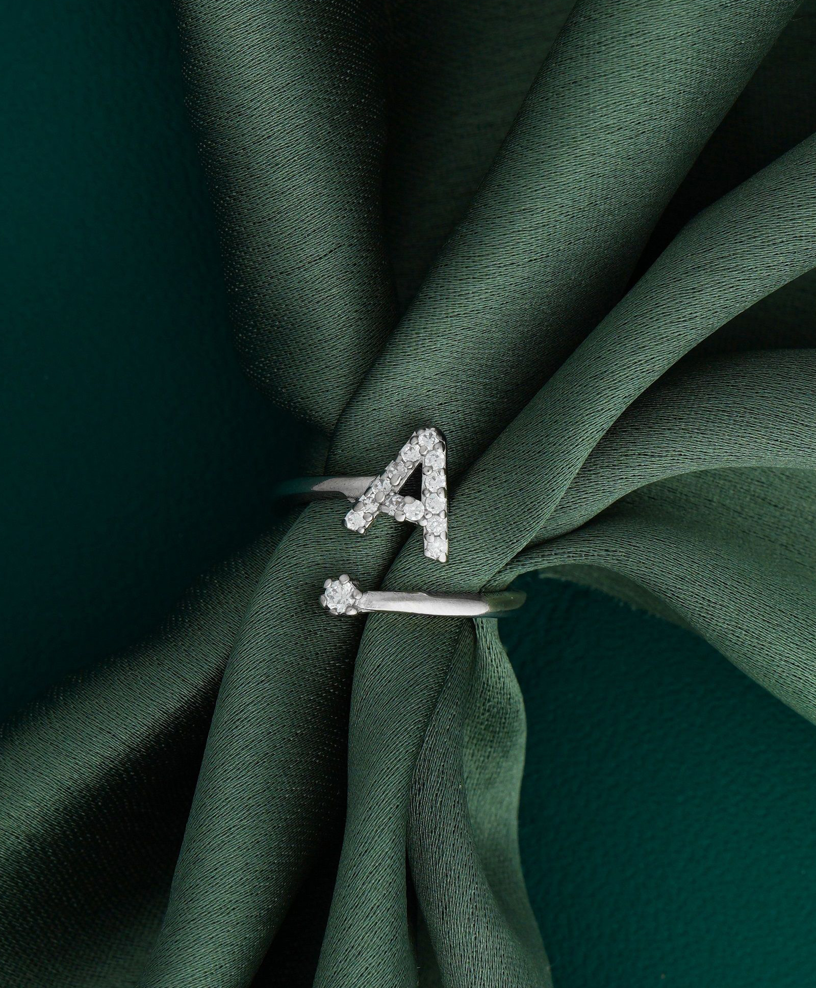 Silver Chest 925 Sterling Silver Alphabet Ring for Women & Girls With Authenticity Certificate AAA Zircon Solitaire Diamond Stone Adjustable Mordern Design Initial Finger Ring-image-7