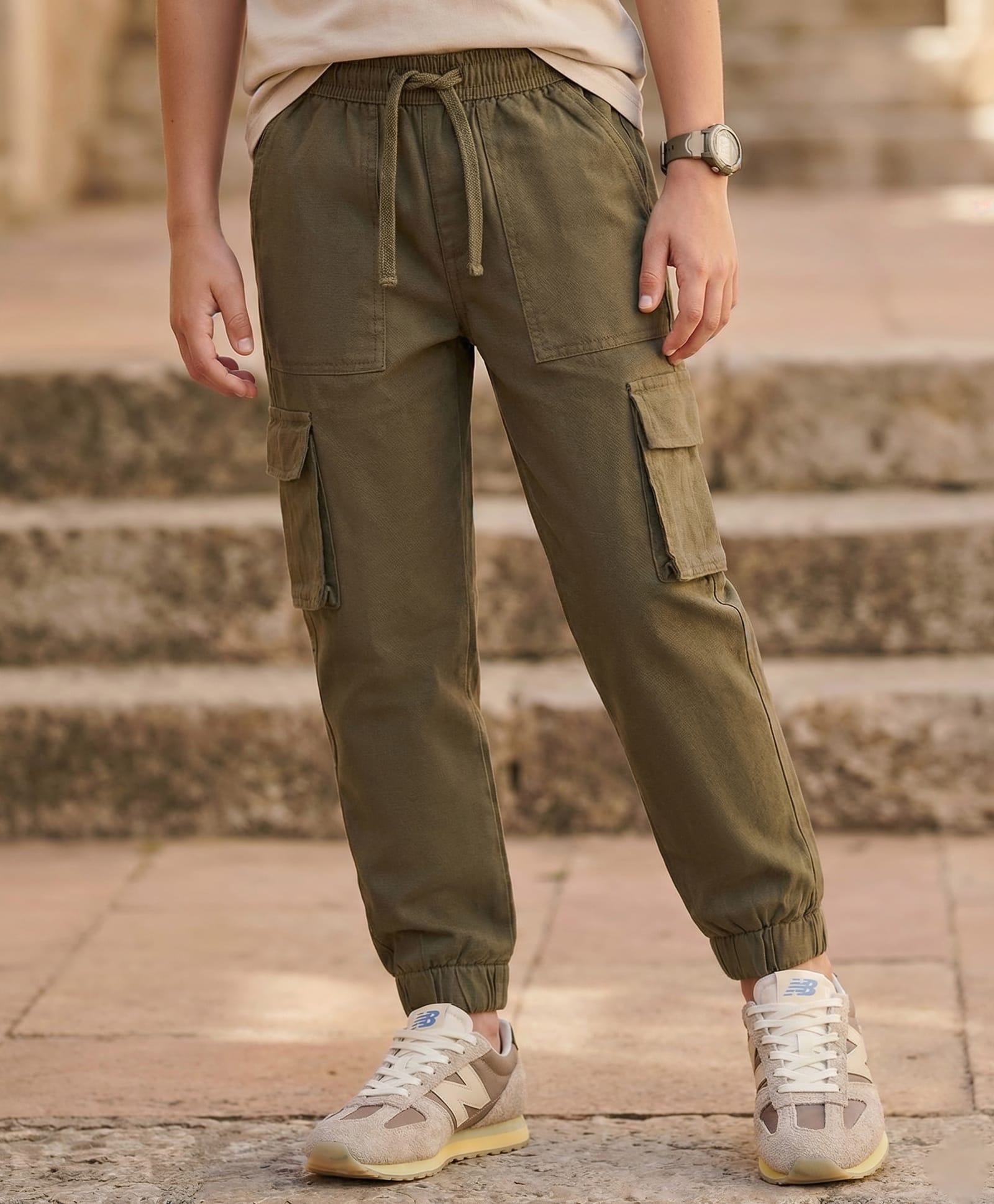 Pine Kids Cotton Elastane Woven Full Length Solid Trouser - Olive Green-picture-28