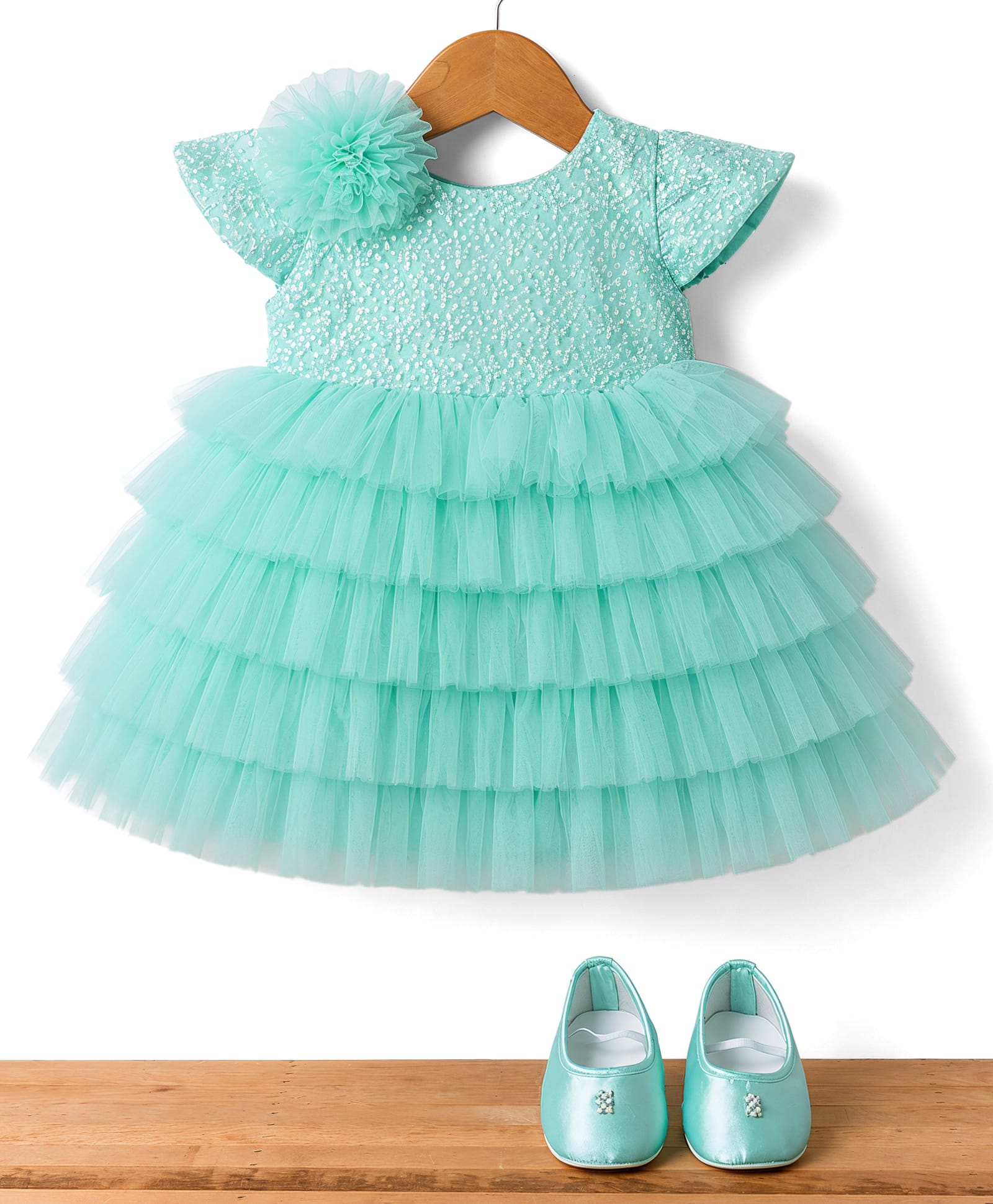 bluebell BLUE BELL Female Sleeveless Net Party Dresses and Gowns GREEN 14 (6-12m)-picture-18
