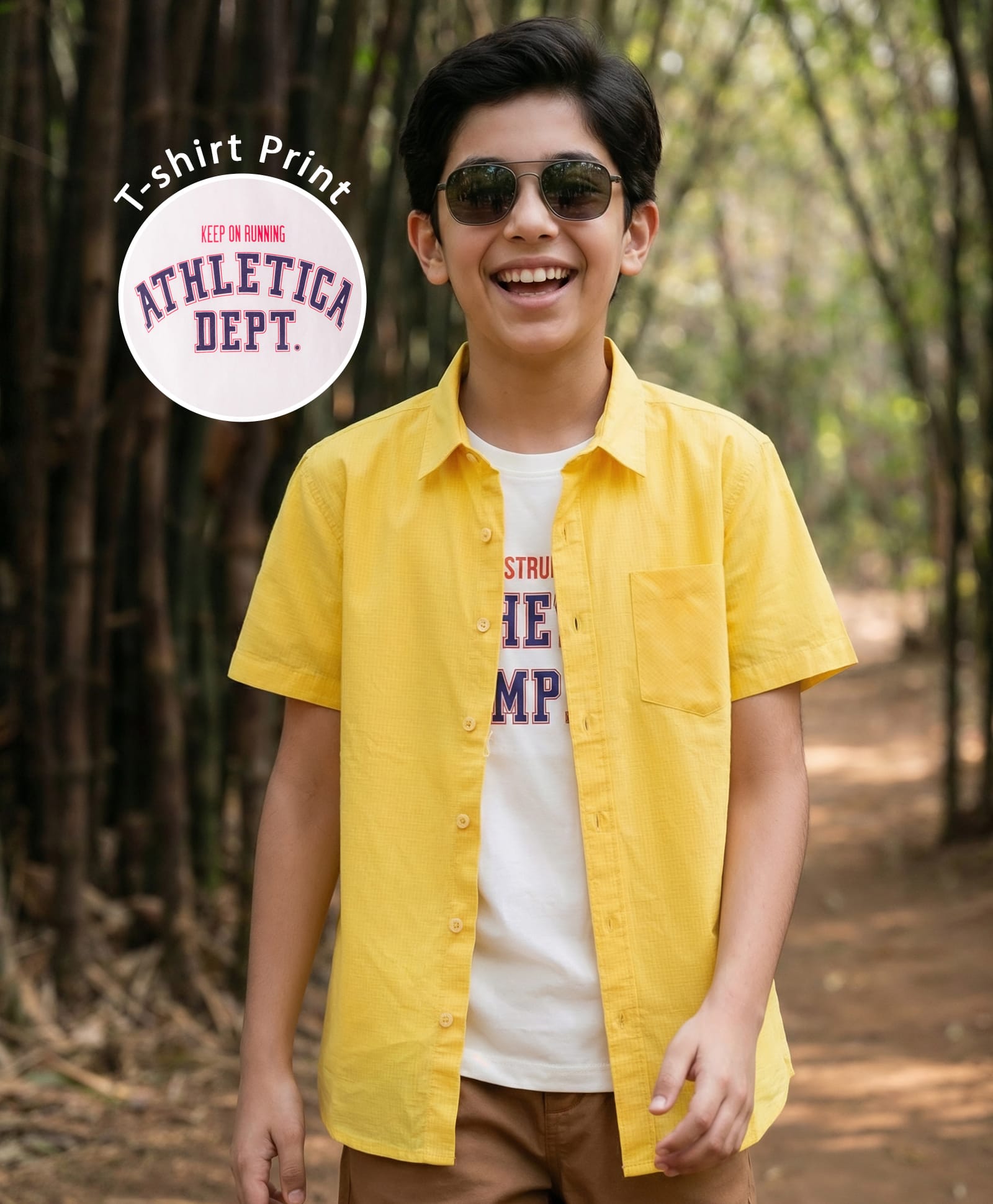 Pine Kids 7-8Y Male Yellow 100% Cotton Woven Half Sleeves Solid Shirt & Sleeveless Tank T-Shirt with Text Print-picture-17