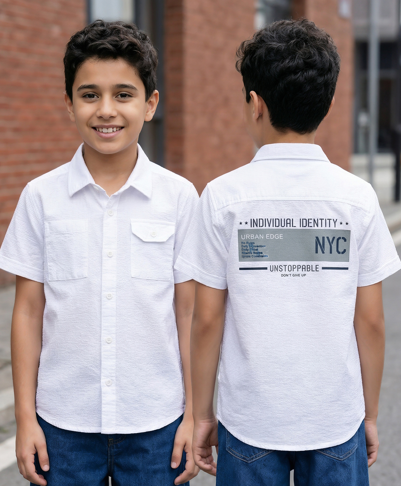 Pine Kids Cotton Woven Half Sleeves Text Printed Shirt - White-picture-11