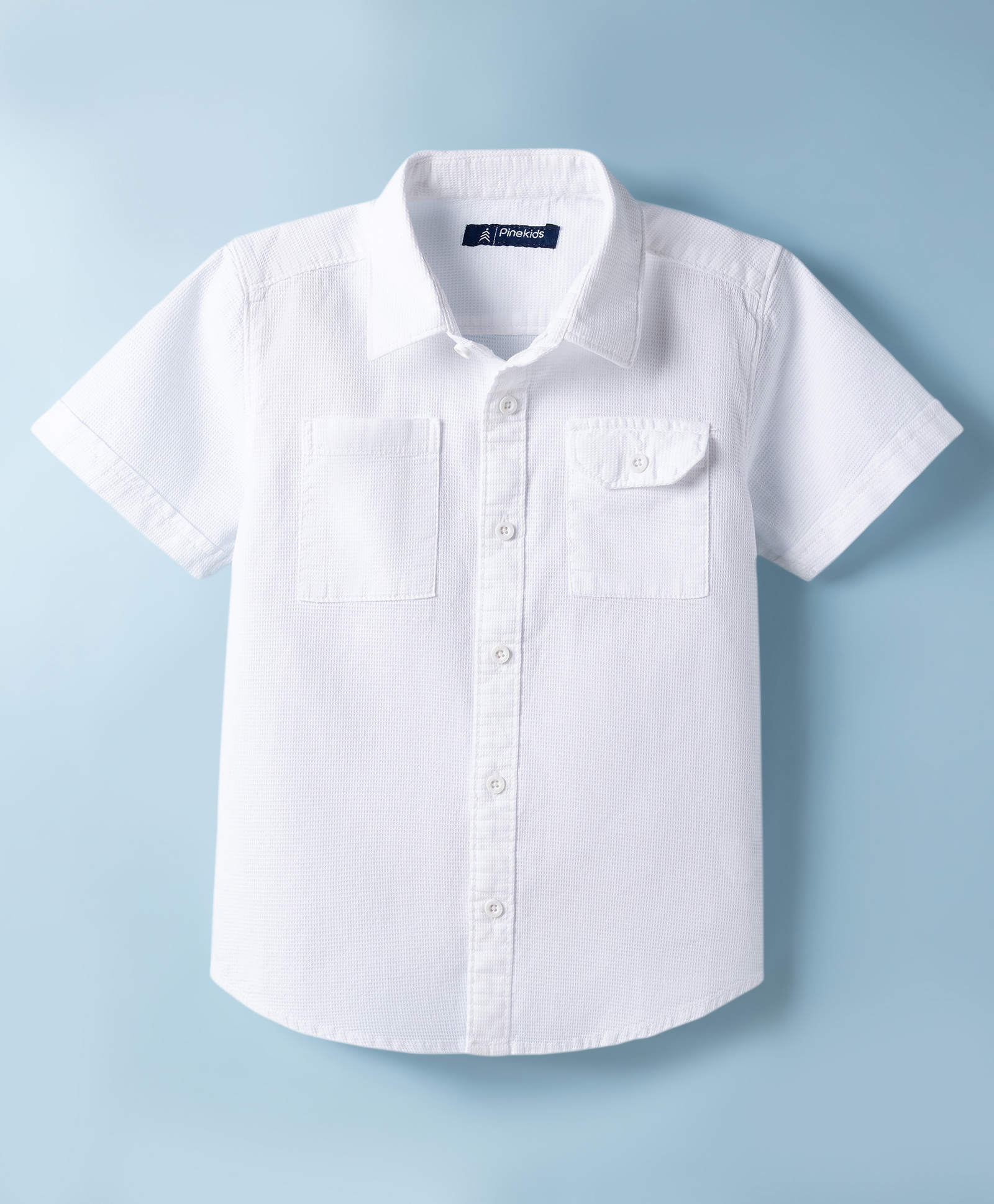 Pine Kids Cotton Woven Half Sleeves Text Printed Shirt - White