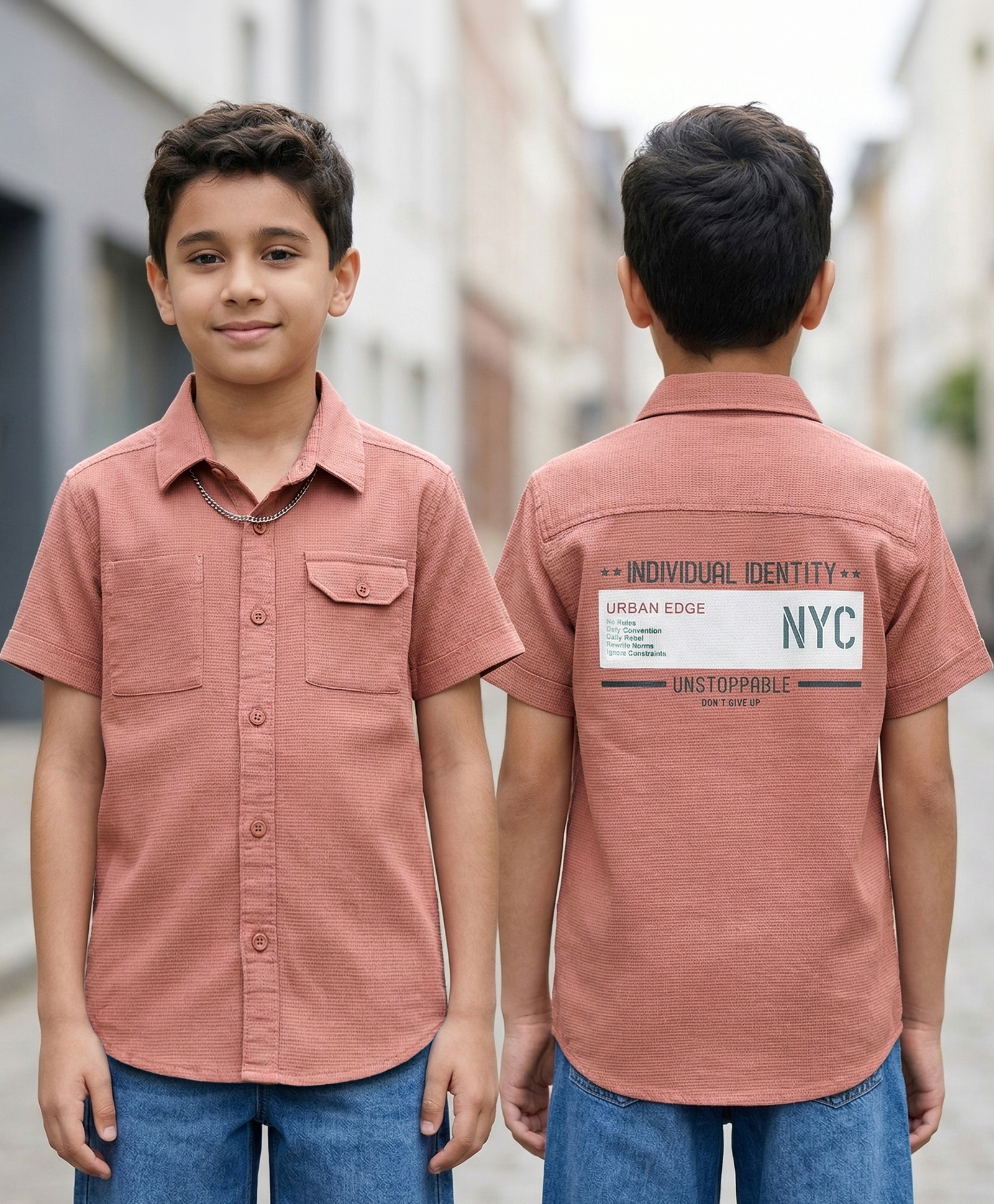 Pine Kids Cotton Woven Half Sleeves Front & Back Printed Printed Shirt - Baby Pink-image-23