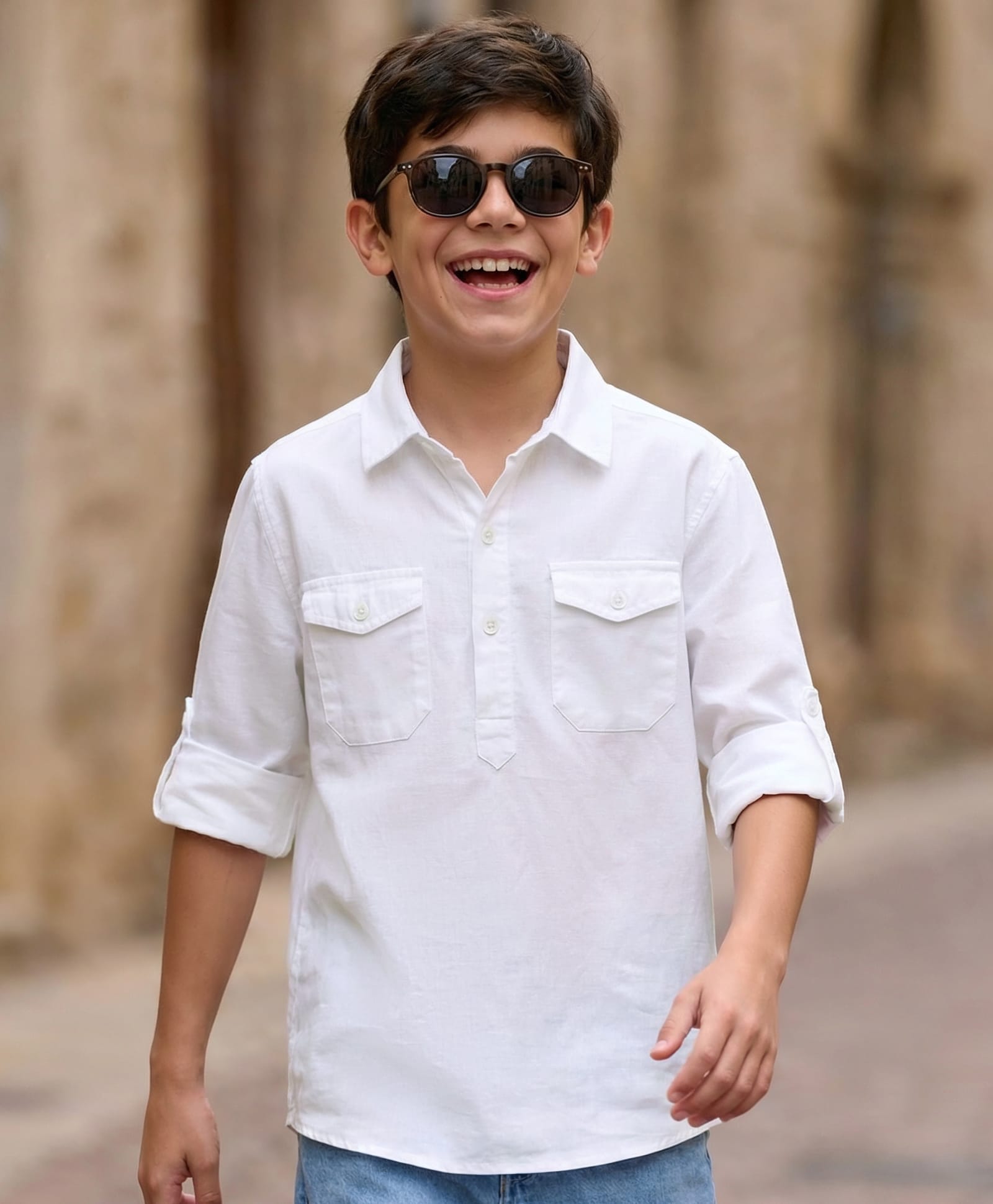 Pine Kids 100% Cotton Woven Full Sleeves Solid Shirt - White-picture-24