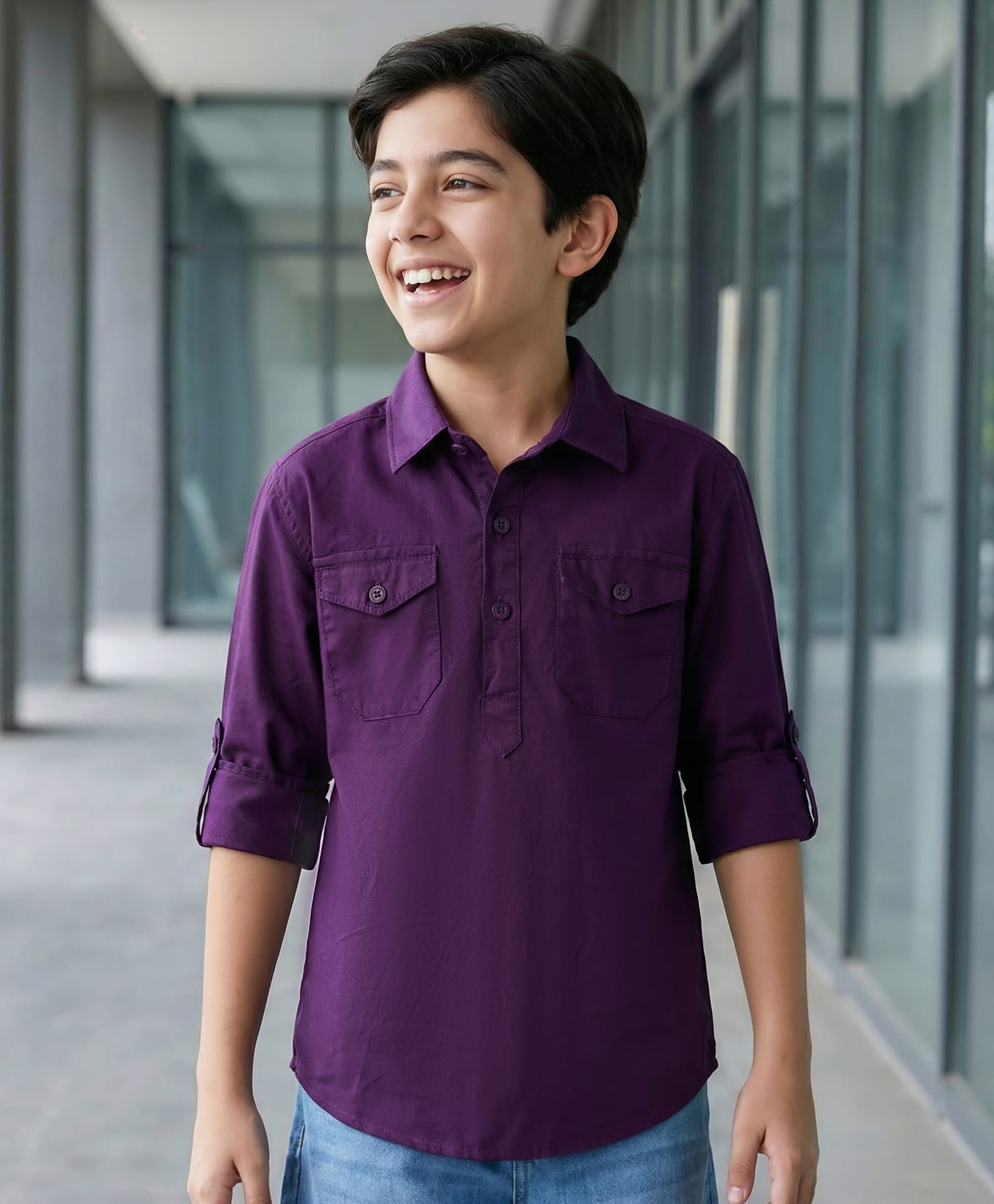 Pine Kids Cotton Woven Full Sleeves Solid Color Shirt - Wine-picture-33