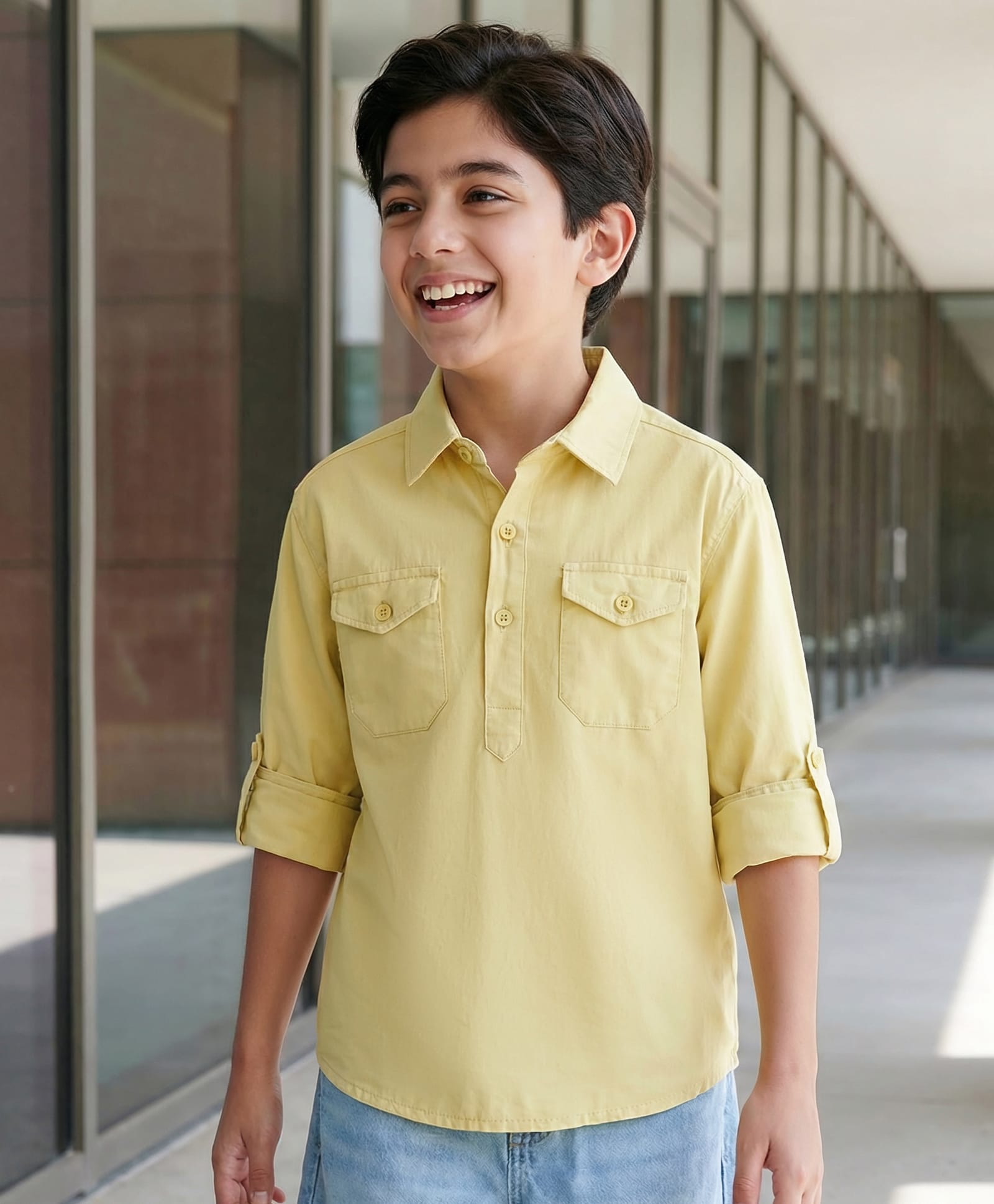 Pine Kids Cotton Woven Full Sleeves Solid Color Shirt - Lemon-picture-31