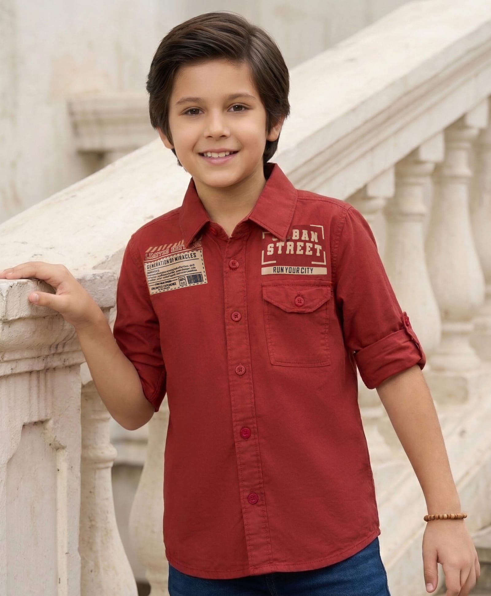 Pine Kids Cotton Woven Full Sleeves Shirt With Text Print - Rust-picture-28