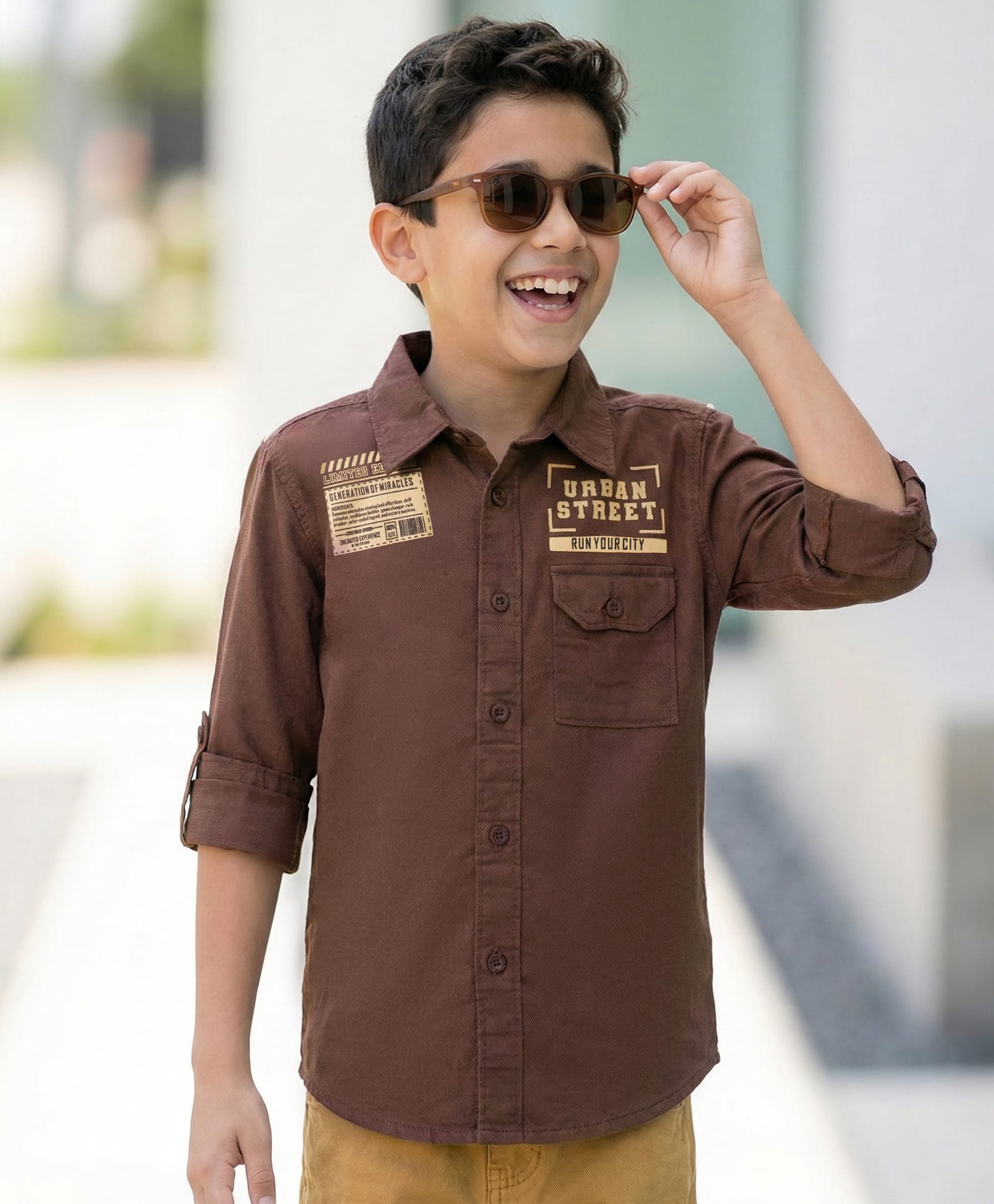 Pine Kids Cotton Woven Full Sleeves Shirt With Text Print - Brown-picture-21