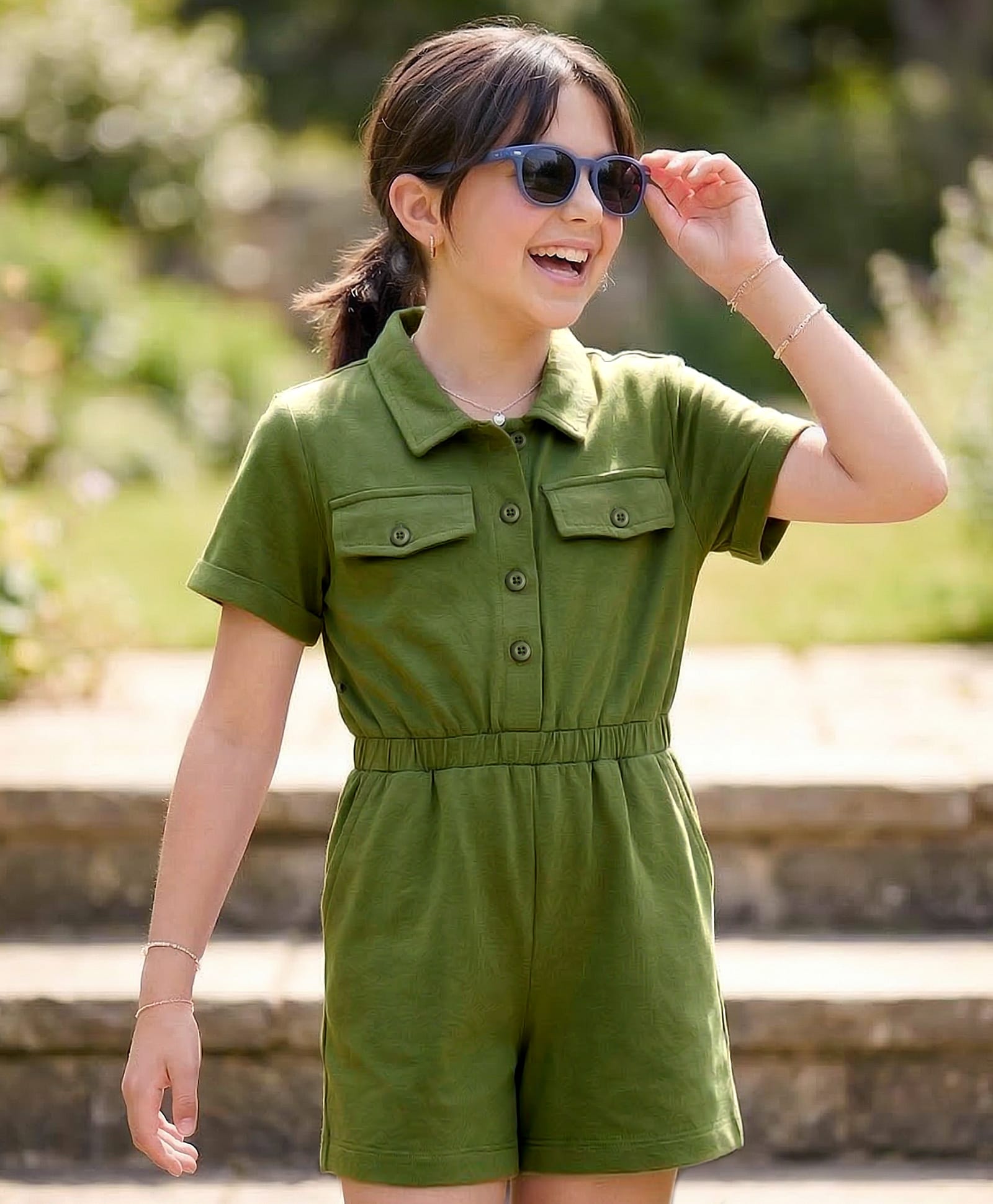 Pine Kids Cotton Lycra Knit Half Sleeves Solid Jumpsuit - Green-picture-29