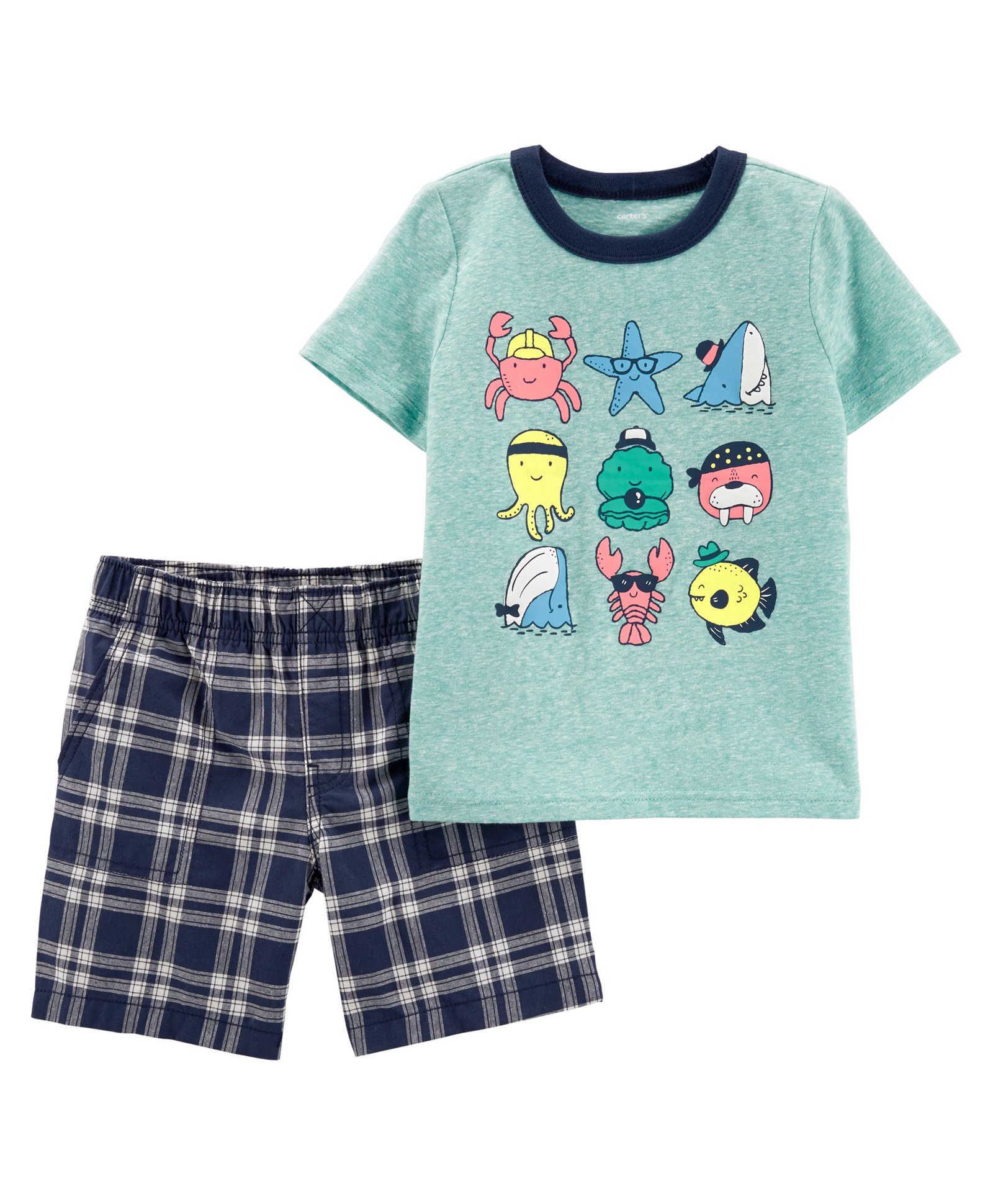 Carters Boys Blue Plaid Pull On Cotton Shorts 9 Months