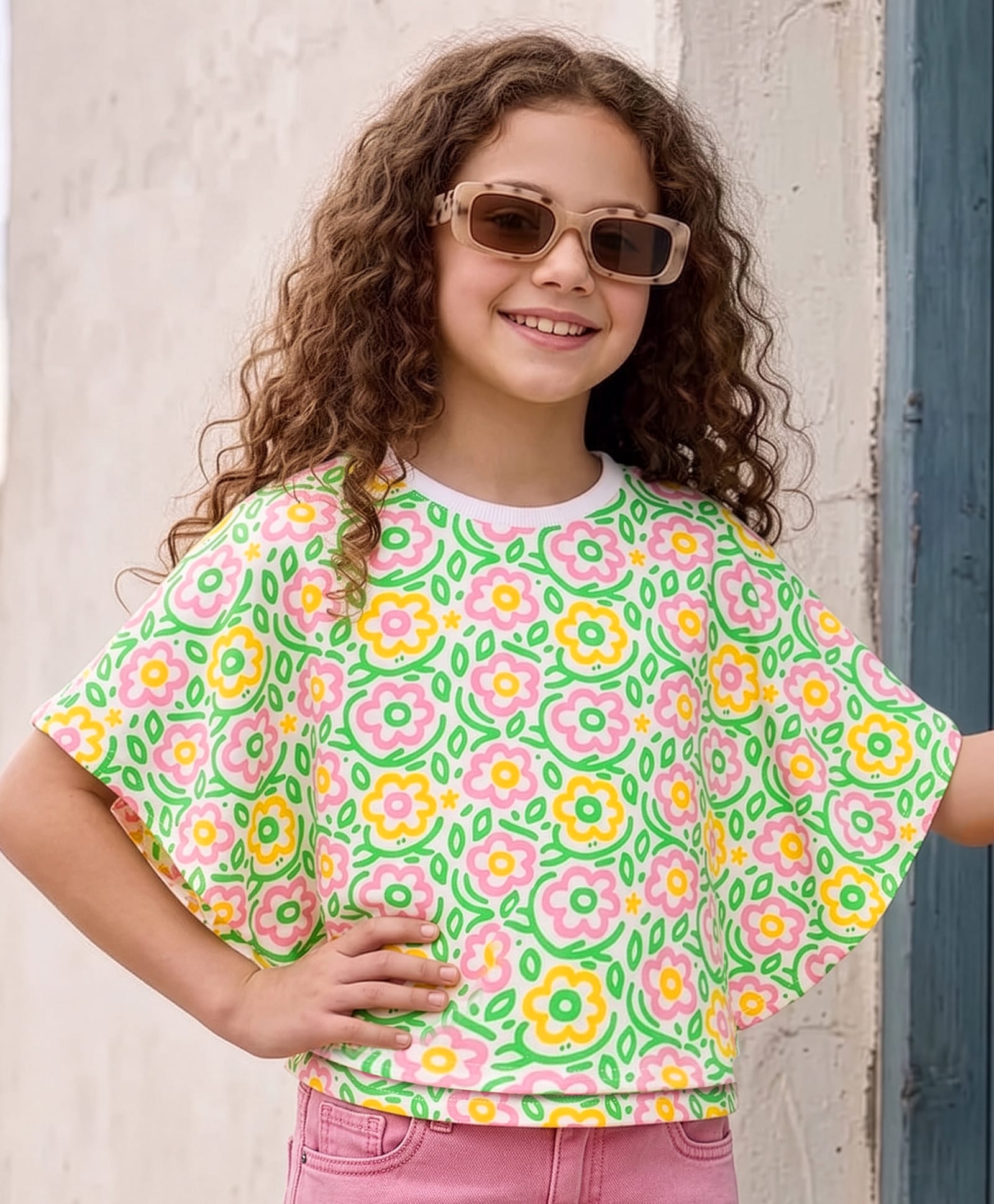 Pine Kids Cotton Knit Poncho Top Floral Print Multicolor 5-6 Years-picture-38