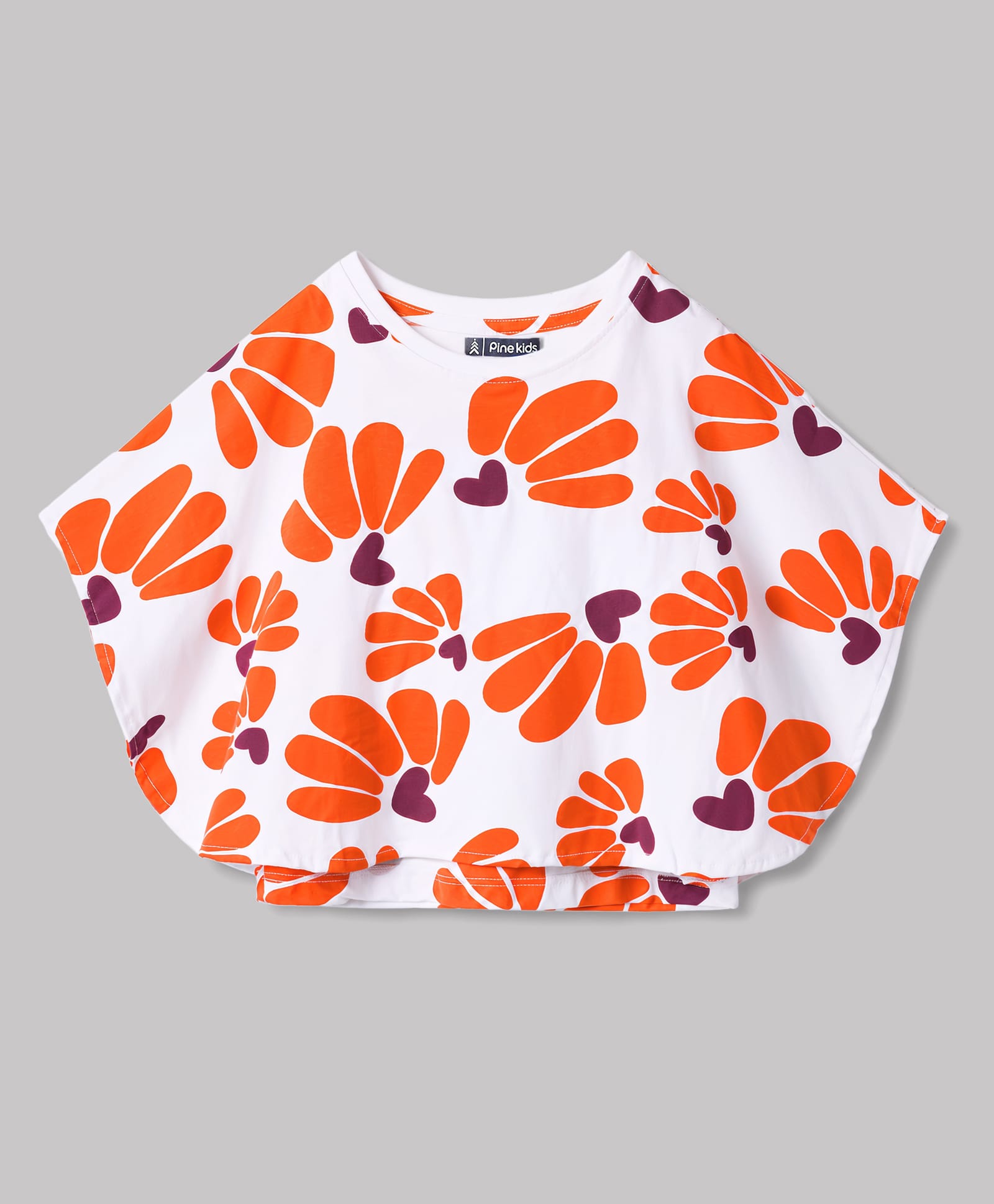 Pine Kids Cotton Knit Half Sleeves Floral Printed Poncho Top - Multicolor-picture-12