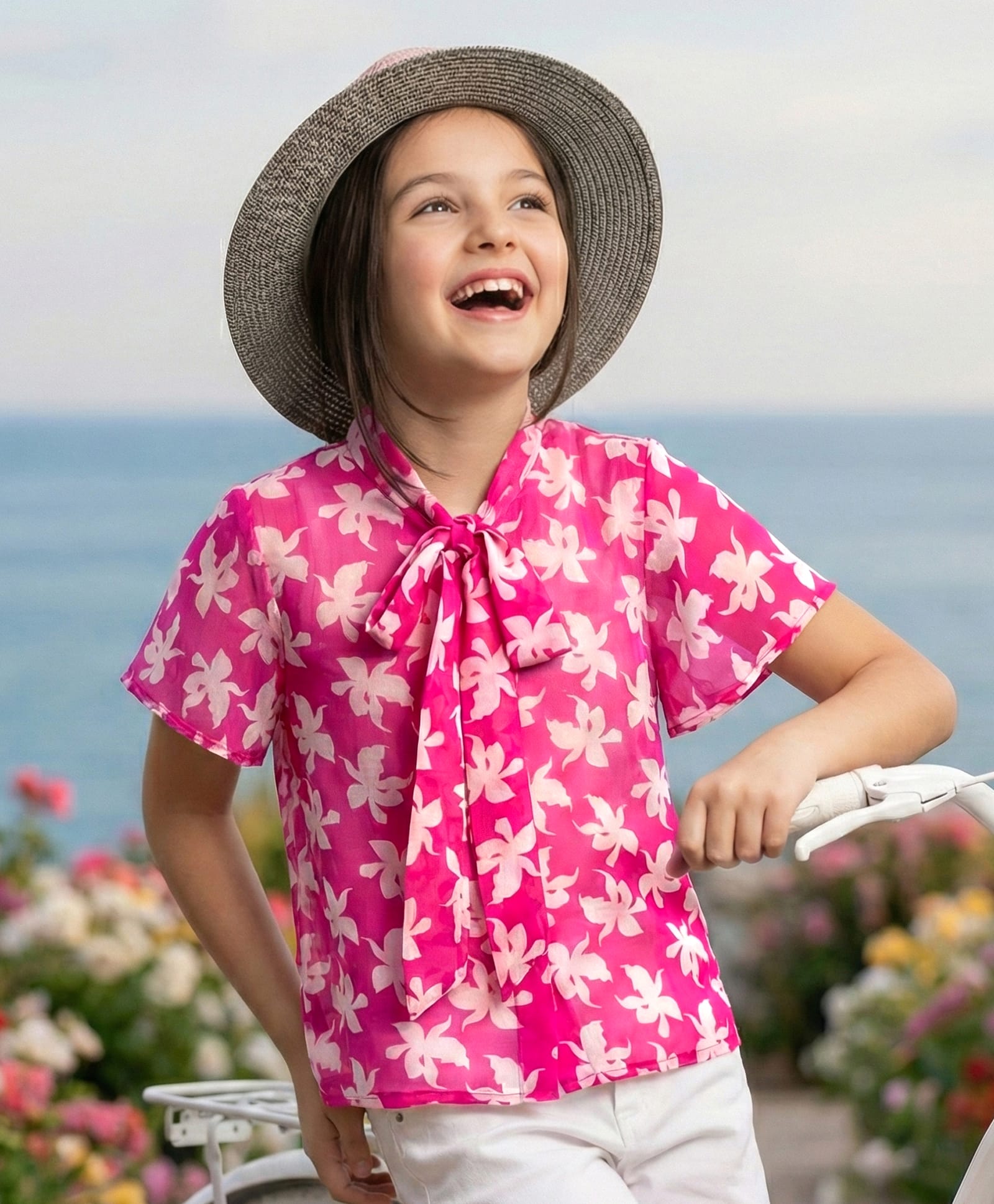 Pine Kids Woven Half Frill Sleeves Floral Printed Top With Inner Tee - Pink-image-28