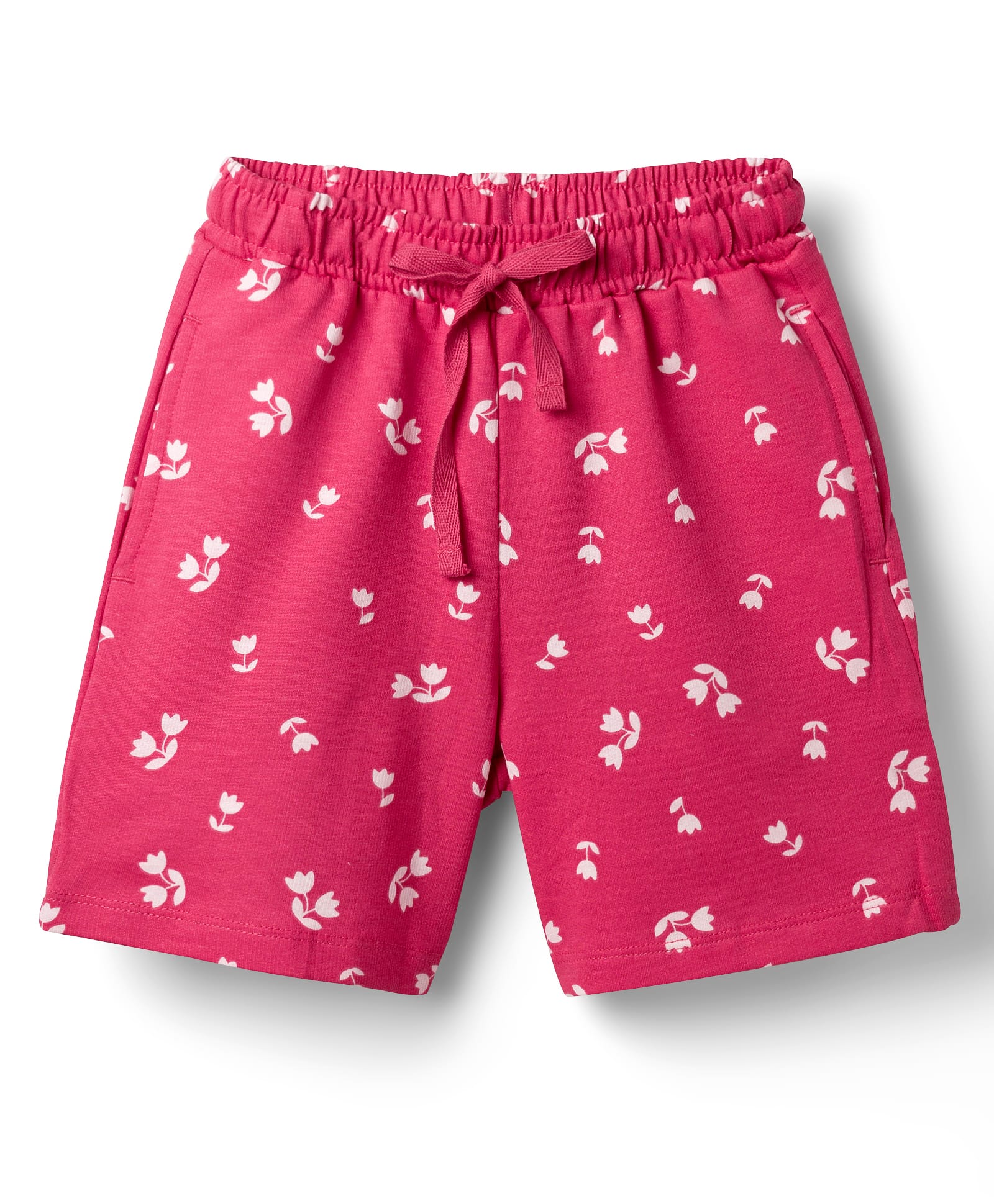 Pine Kids Looper Knit Above Knee Length Floral Printed Shorts - Dark Pink