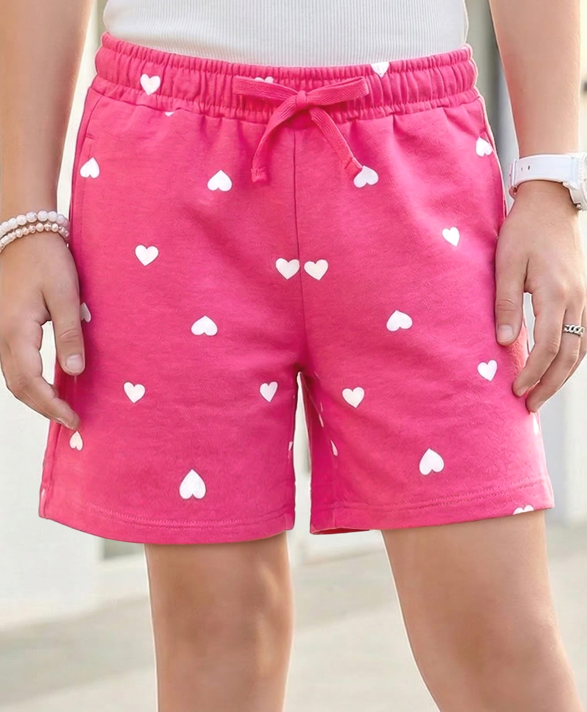 Pine Kids Looper Knit Heart Printed Shorts - Pink-picture-15
