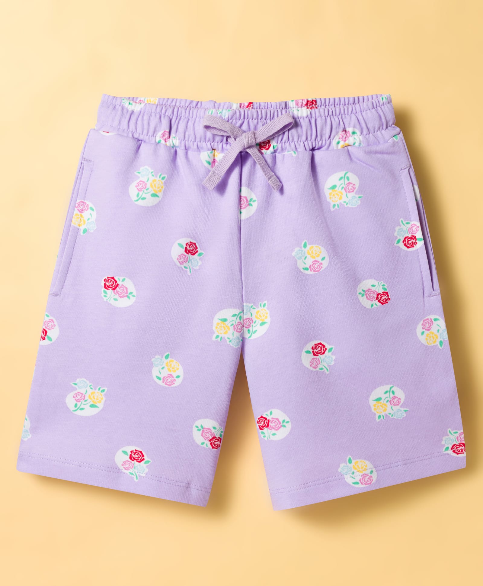 Pine Kids Looper Knit Knee Length Floral Printed Shorts - Purple-picture-21