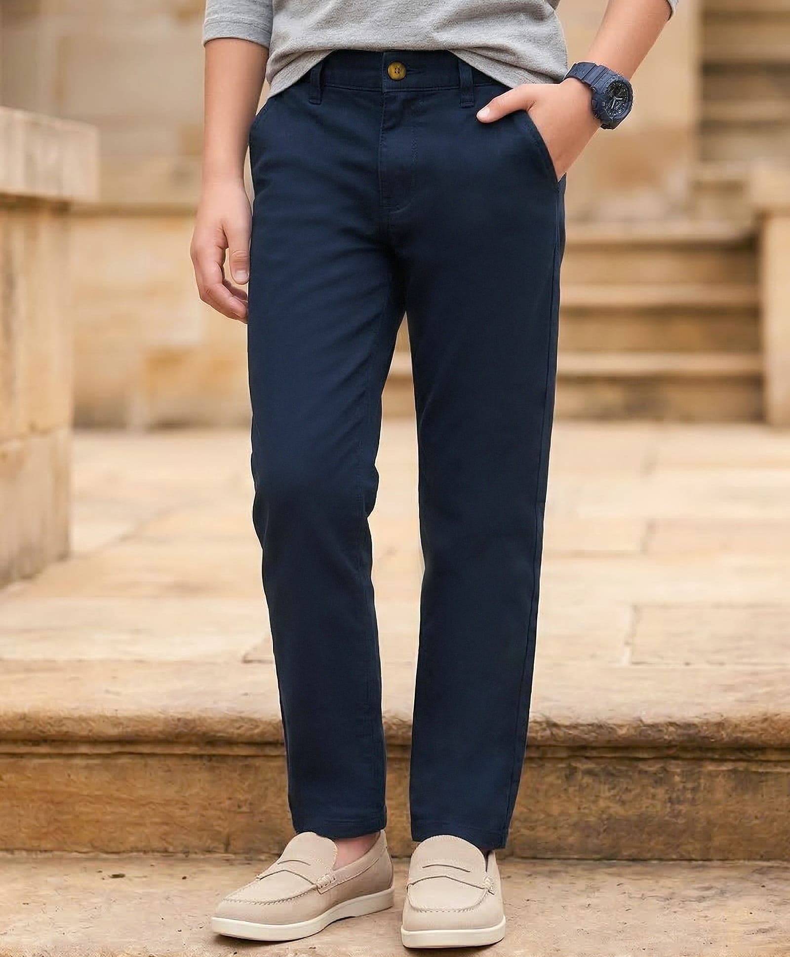 Pine Kids Cotton Elastane Woven Solid Color Trousers - Navy Blue-picture-25