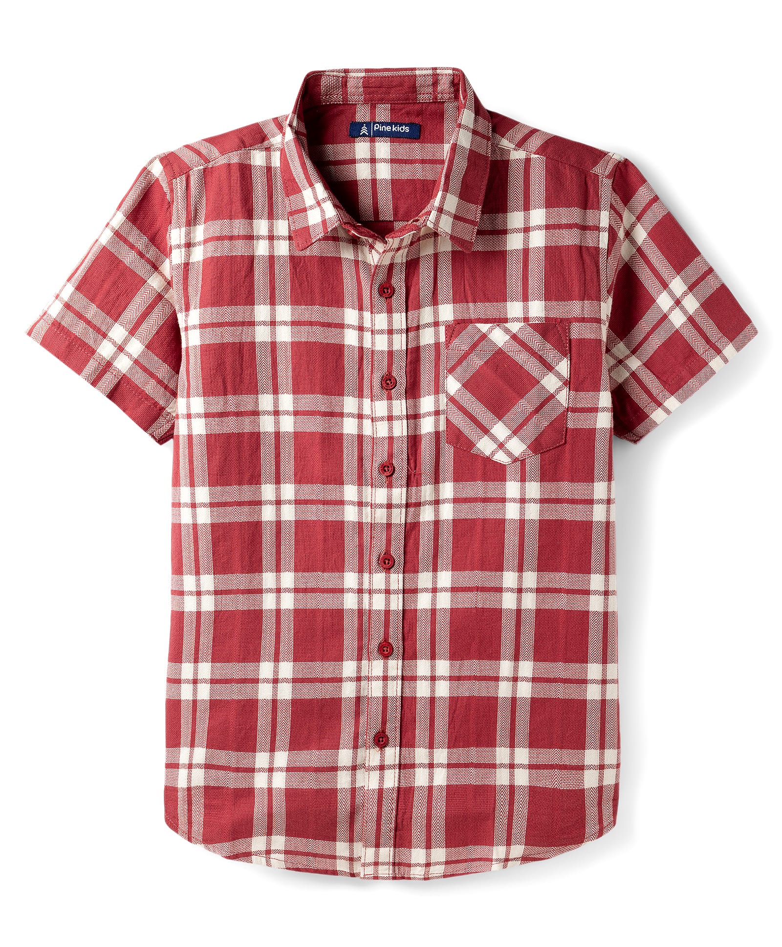 Pine Kids Cotton Woven Half Sleeves Checkered Shirt - Red-picture-23