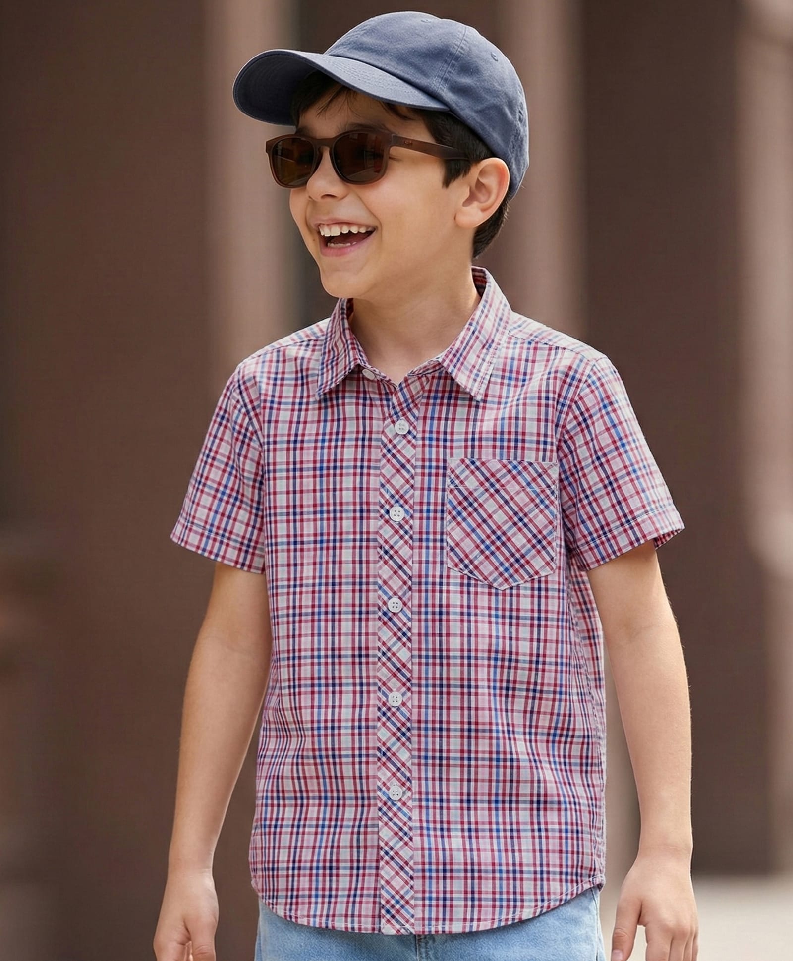Pine Kids Cotton Woven Half Sleeves Checkered Shirt - Purple-image-40