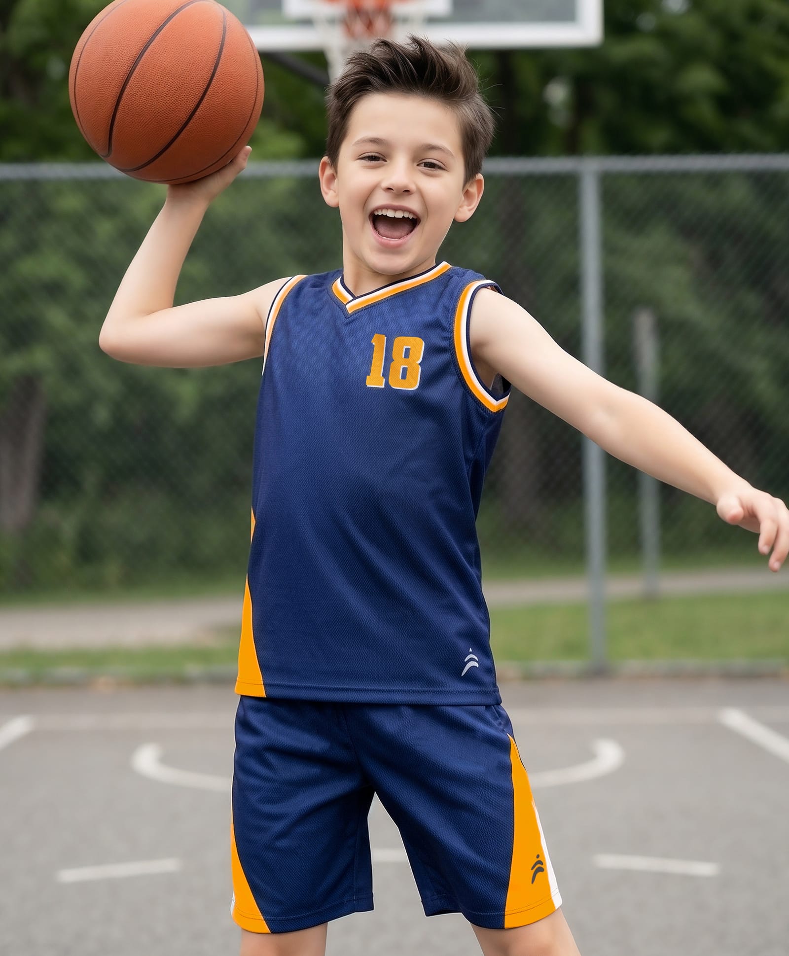 Pine Active Knit Sleeveless Athleisure T-Shirt & Shorts With 18 Number Print - Navy Blue-picture-13