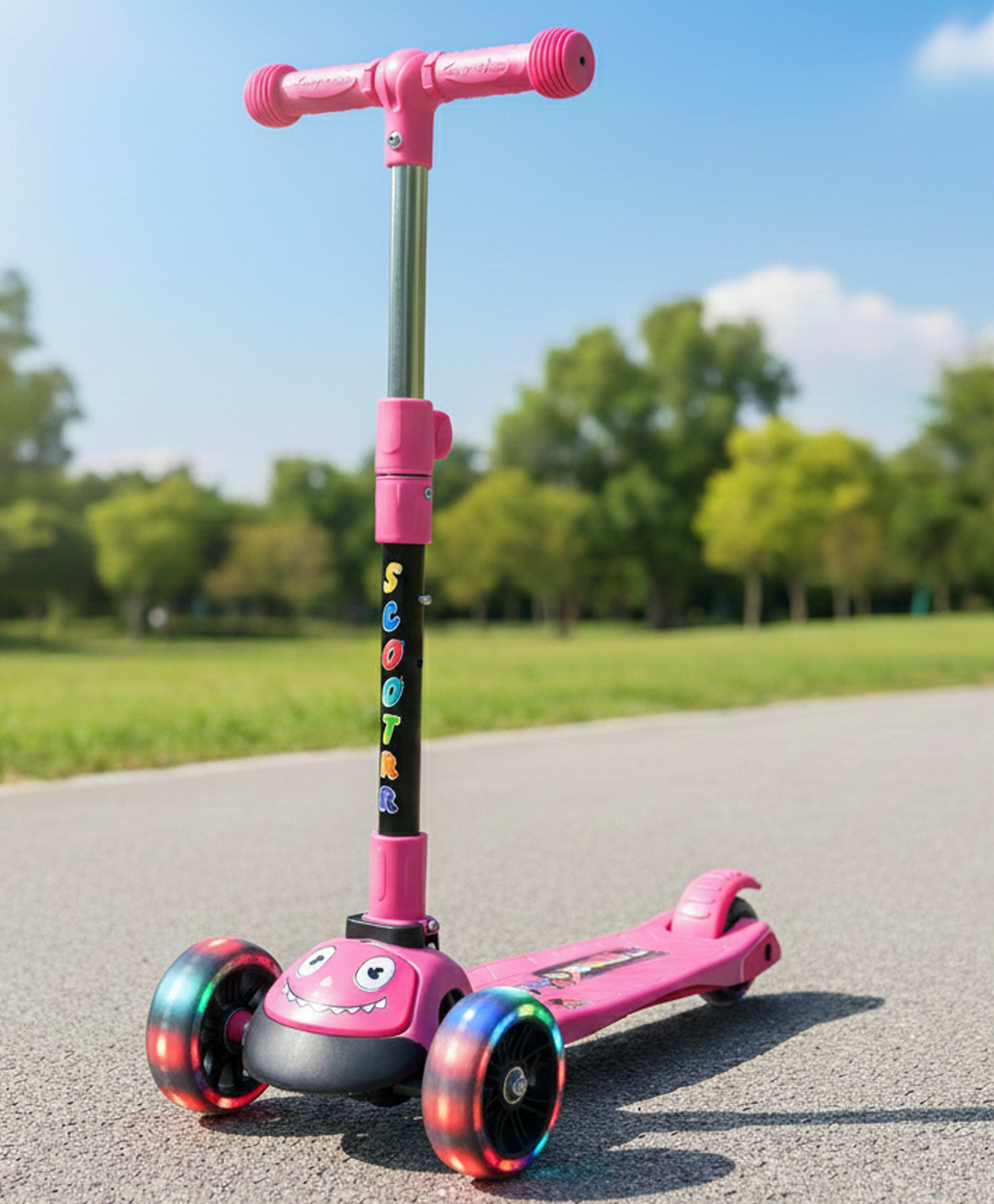 JoyRide Happy 3-Wheeler Scooter | LED Flashing Wheels with 4 Height Adjustable Handle & Brake, Skate Scooter for Kids 3 to 10 Years Boys Girls Pink-image-28