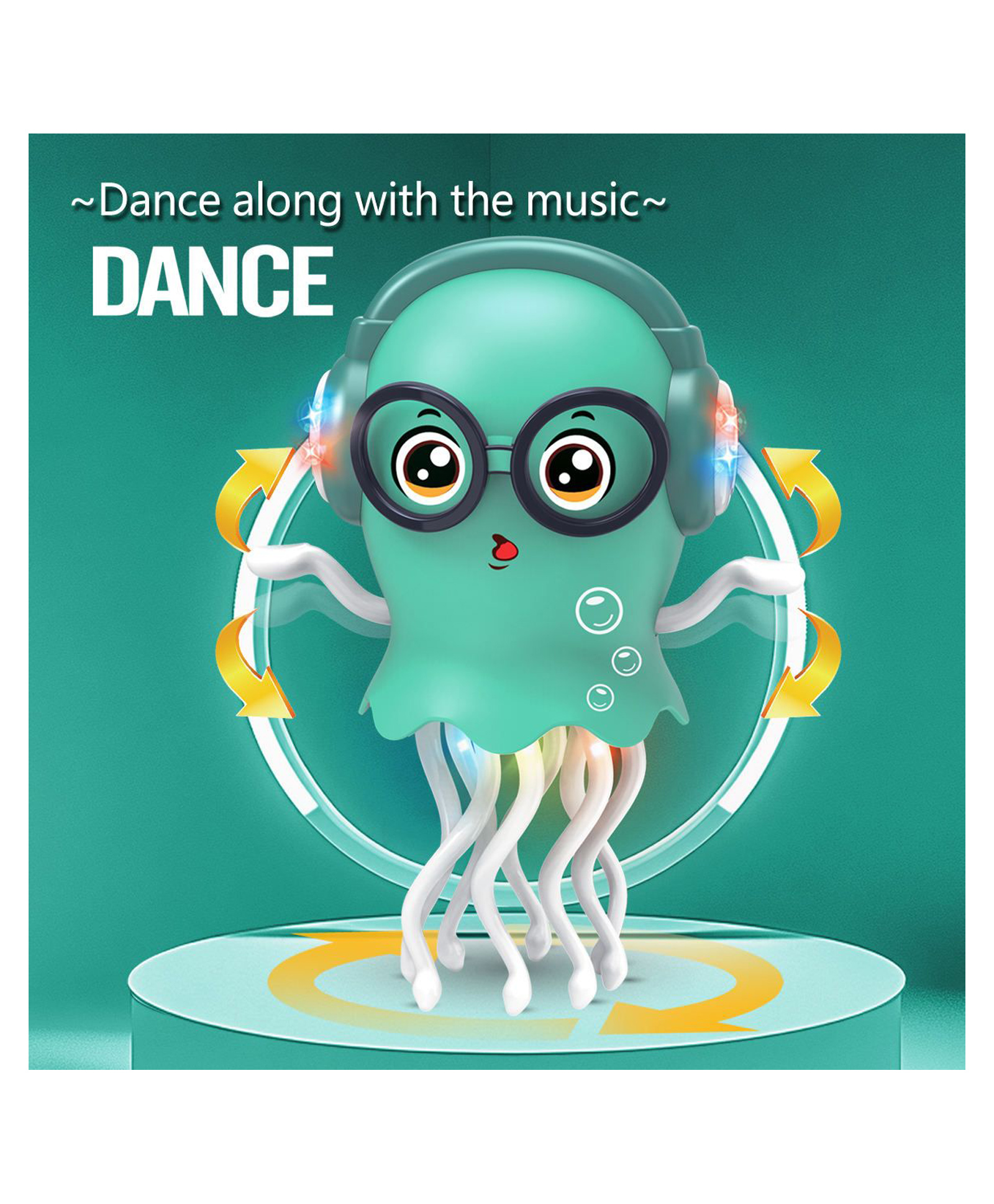 AKN TOYS Dancing Jellyfish Toy, Light-up Musical Octopus with 360° Rotating Tentacles, Interactive Educational Kids Toy Dancing Jelly Fish - PACK OF 1- ( COLOR MAY VARY )-image-21