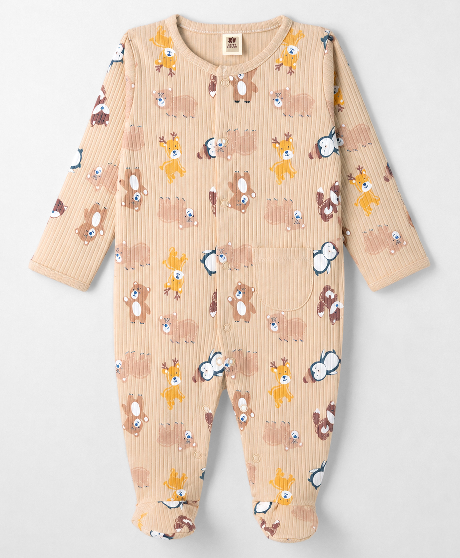 ToffyHouse Single Jersey Knit Full Sleeves Animal Printed Striped Sleepsuit - Multicolor-picture-20