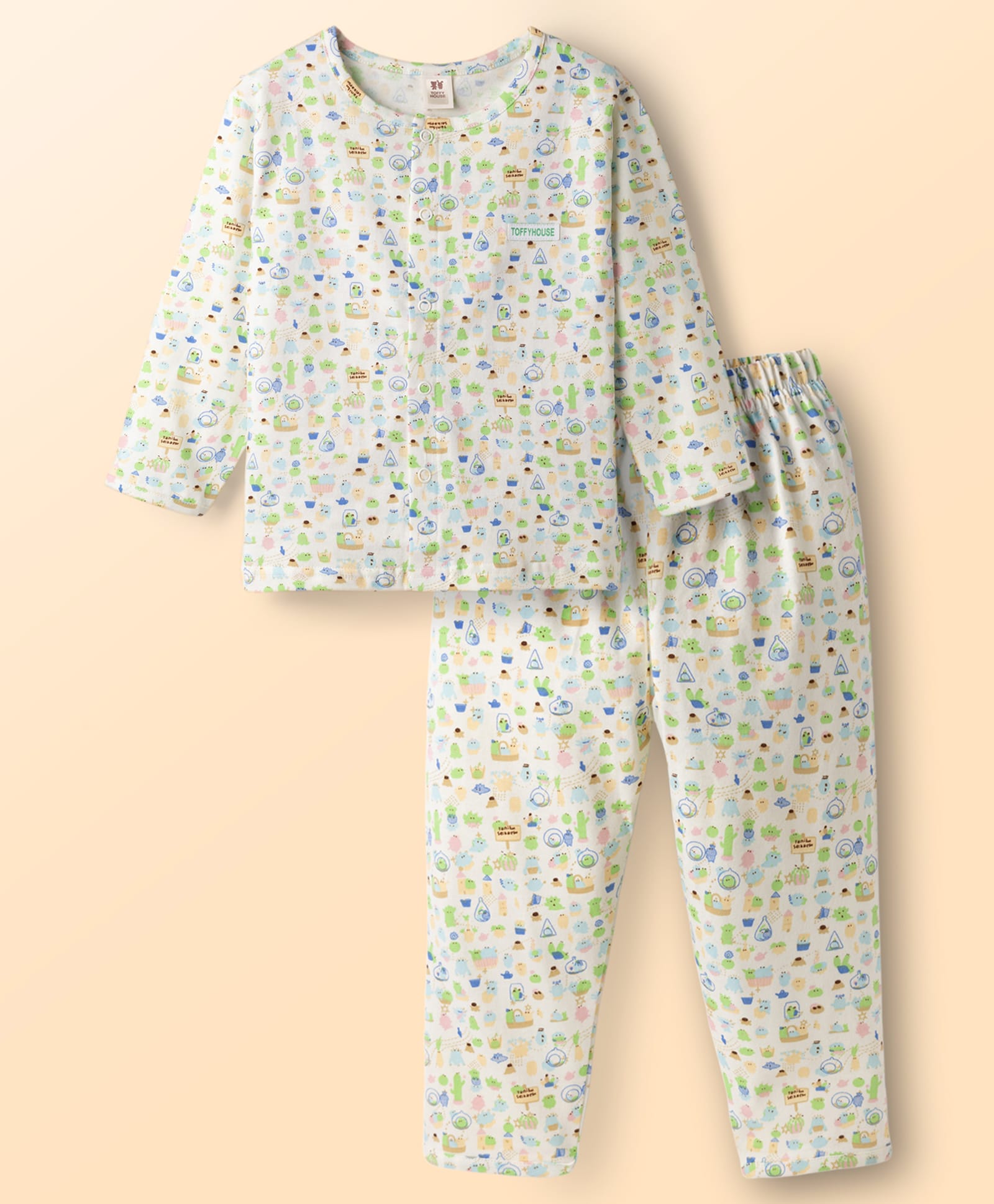ToffyHouse Single Jersey Knit Full Sleeves Co-Ord T-Shirt & Pyjama Printed Night Suit - Multicolor-image-4