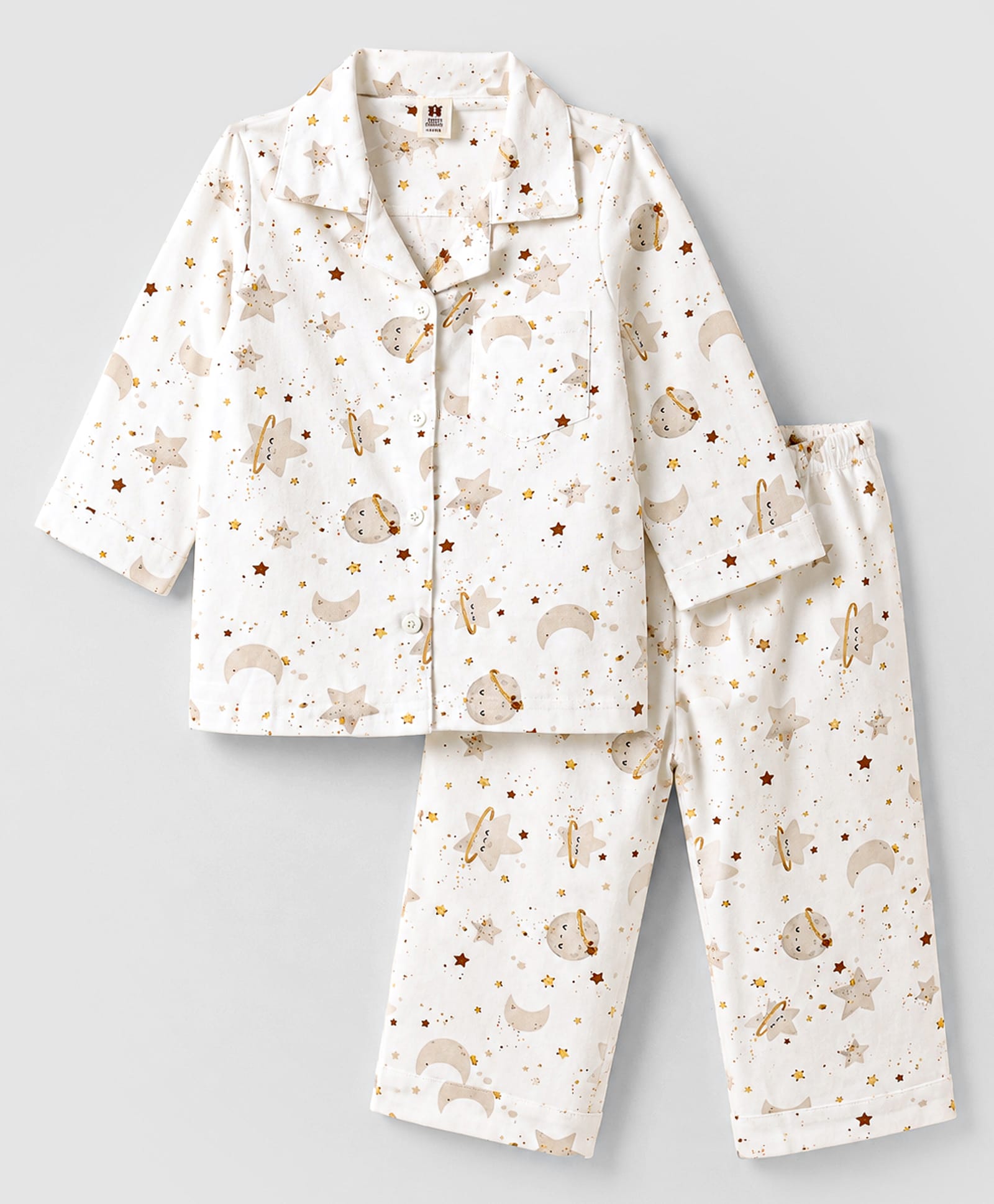 ToffyHouse Single Jersey Knit Full Sleeves Shirt & Pyjama Night Suit with Space Theme Print - Off White-image-30