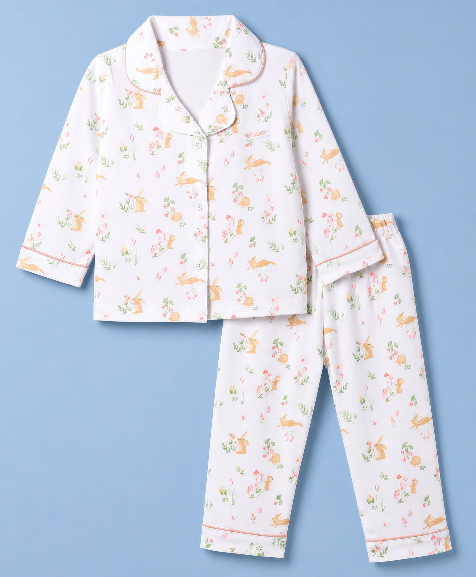 ToffyHouse Single Jersey Knit Full Sleeves Shirt & Pyjama Co-ords Night Suit With Rabbit & Floral Print - Off White-image-20