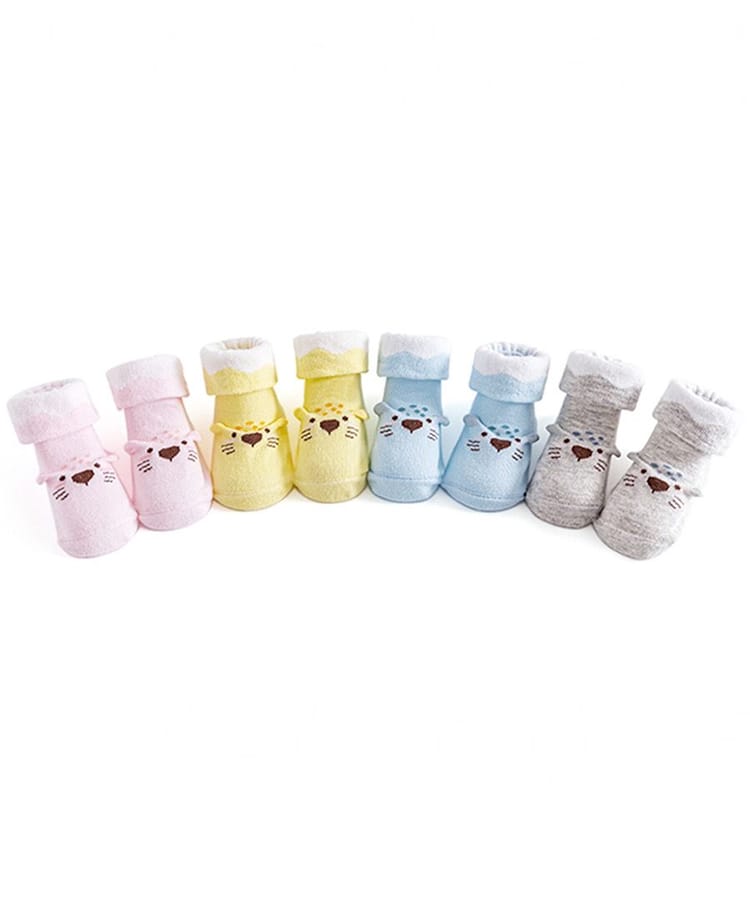 Kidofash Cotton Knit Pack Of 4 Animal Face Detailed Anti Slip Socks - Multi Colour-picture-20