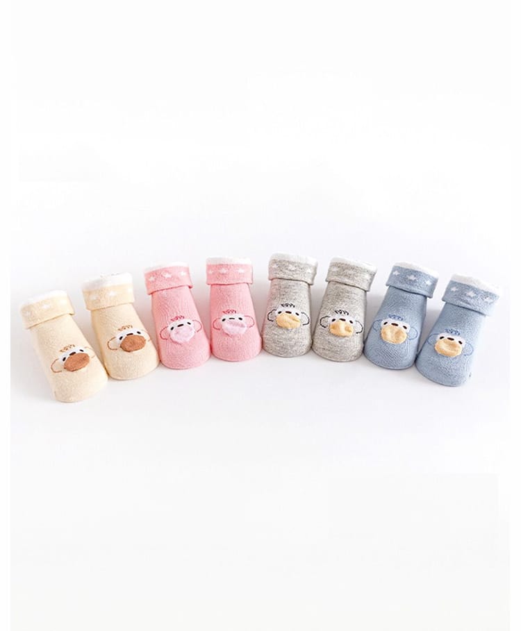 Kidofash Cotton Knit Pack Of 4 Animal Face Detailed Anti Slip Socks - Multi Colour-picture-49
