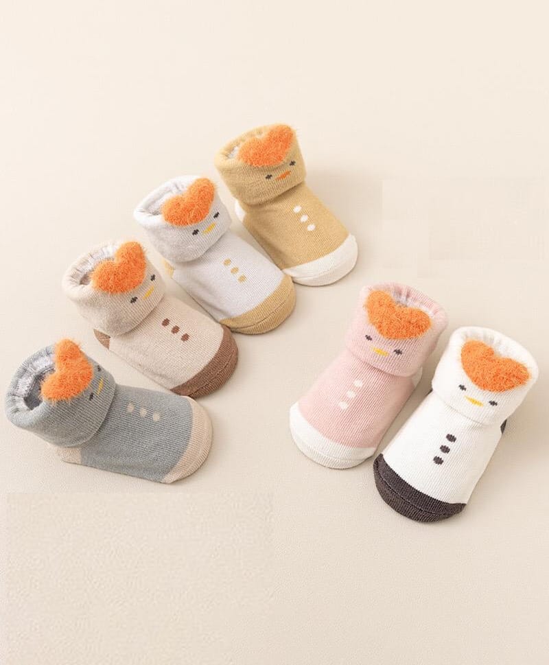 Kidofash Cotton Knit Pack Of 6 Animal Face Designed Anti Skid Socks - Orange-picture-47