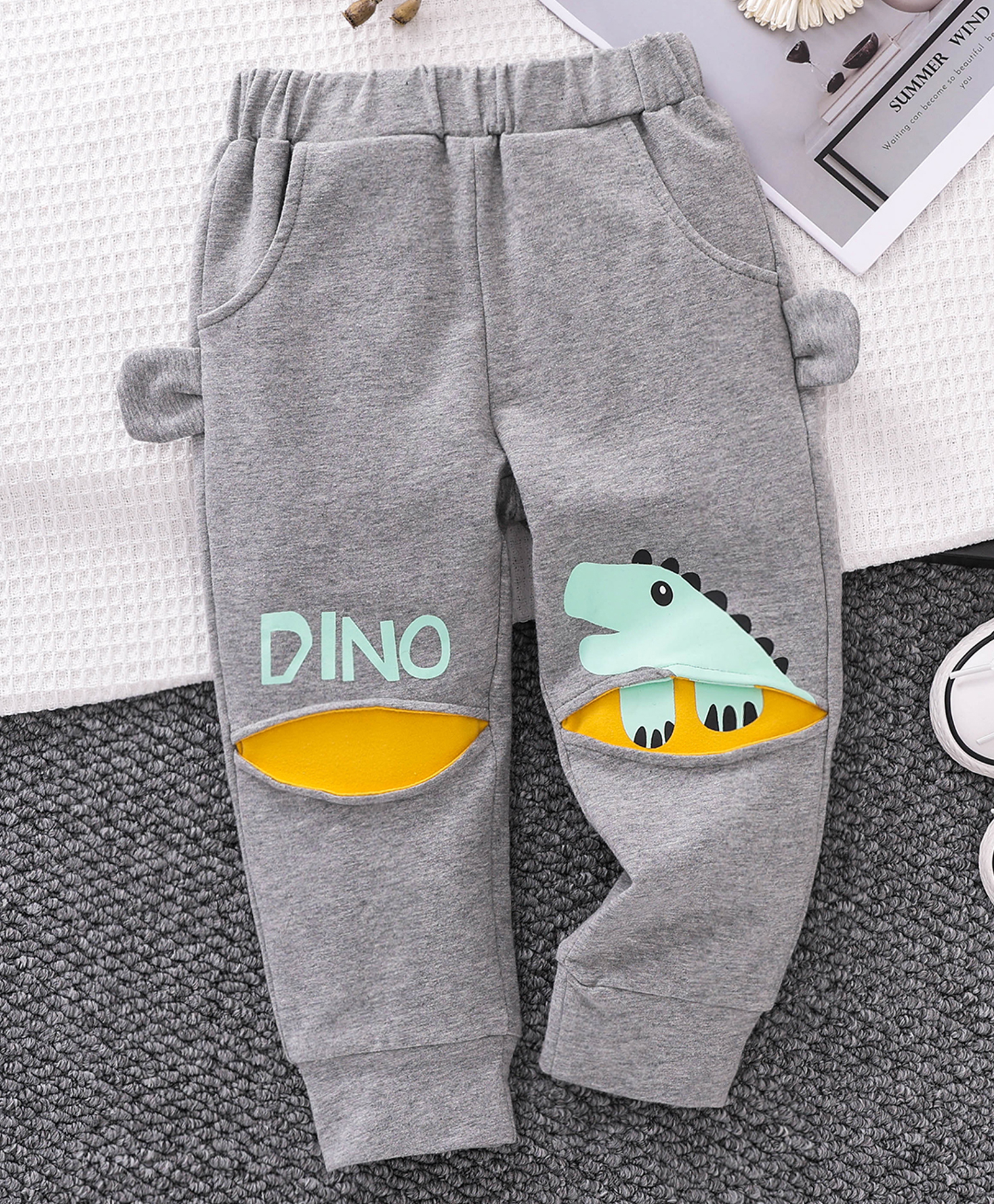 Mark & Mia Cotton Full Length Cut & Sew Lounge Pant with Dino Print- Grey-image-34
