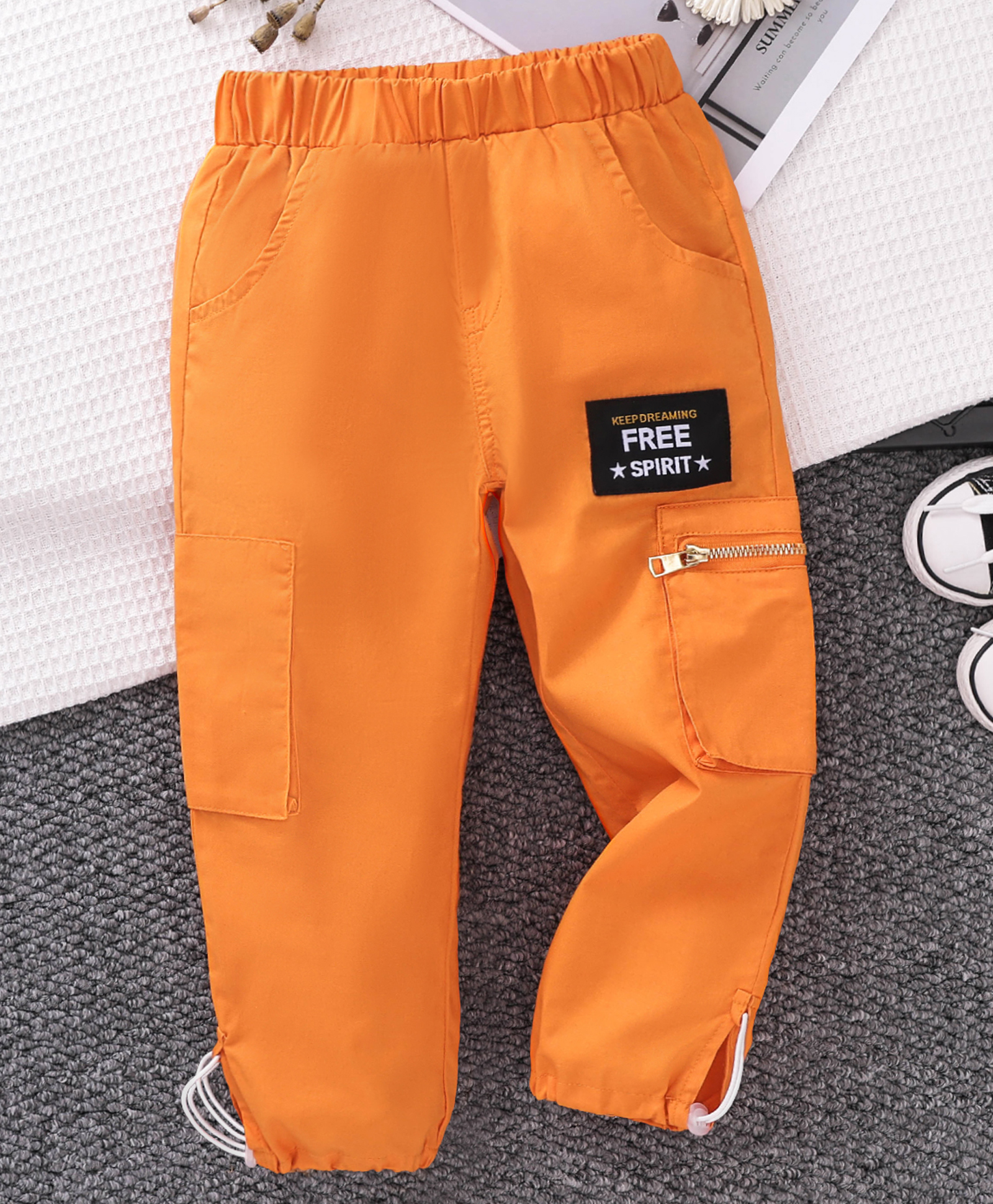 Mark & Mia 100% Cotton Full Length Trouser With Patch & Cargo Pockets - Orange-picture-32