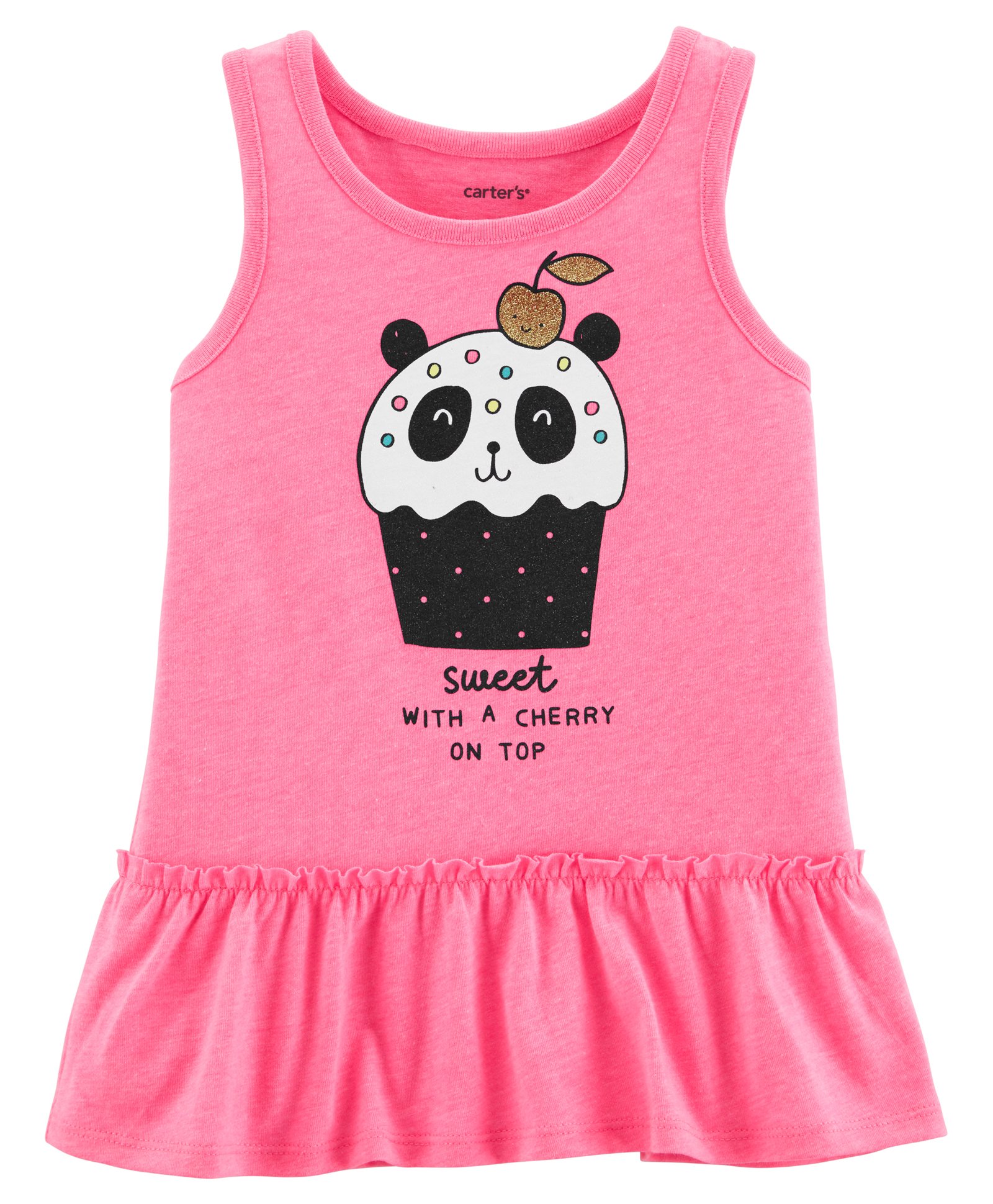 Carter's Neon Panda Cupcake Ruffle Tank - Pink-image-22